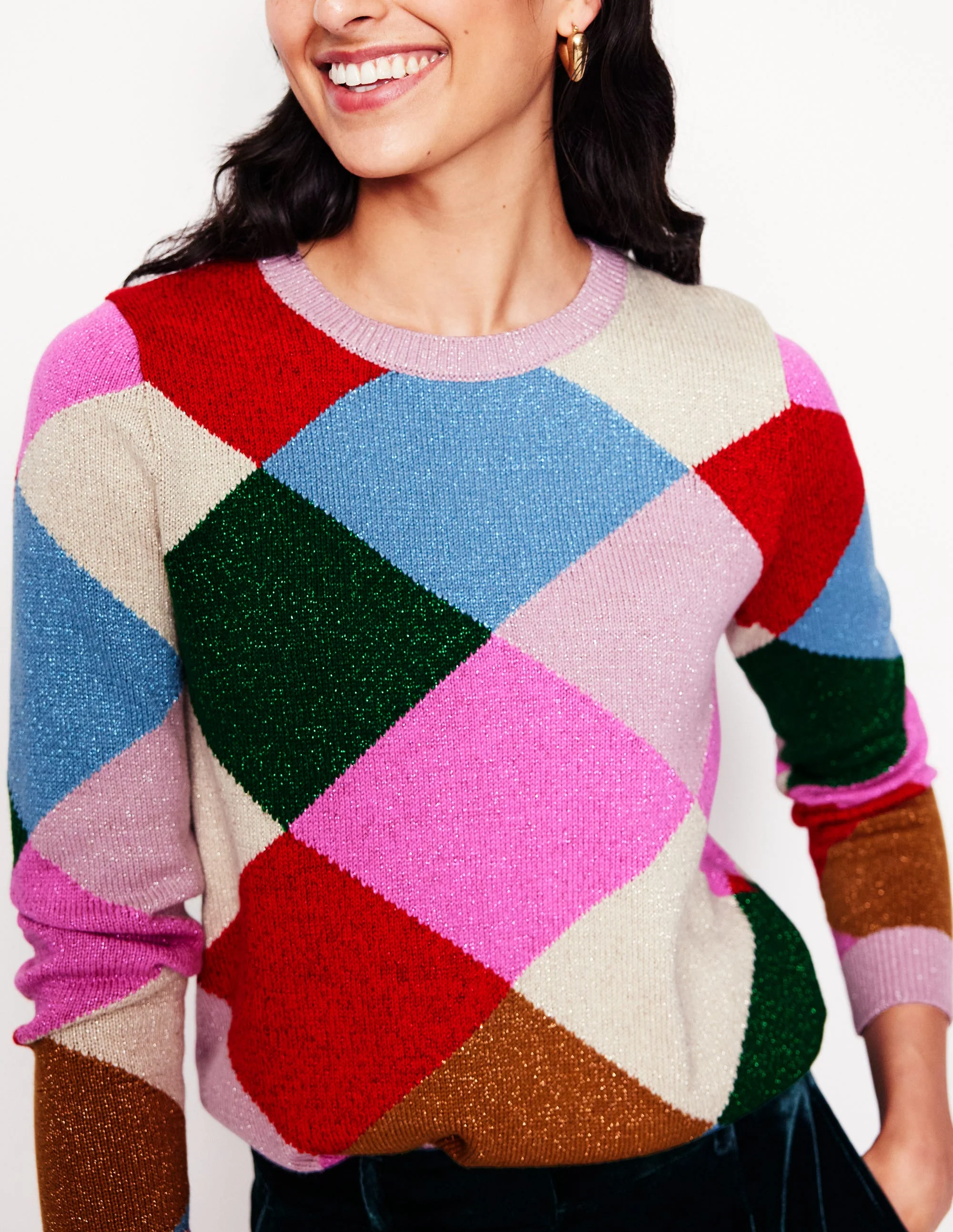 Sparkly Argyle Sweater-Multi Rainbow, Argyle - Image 2