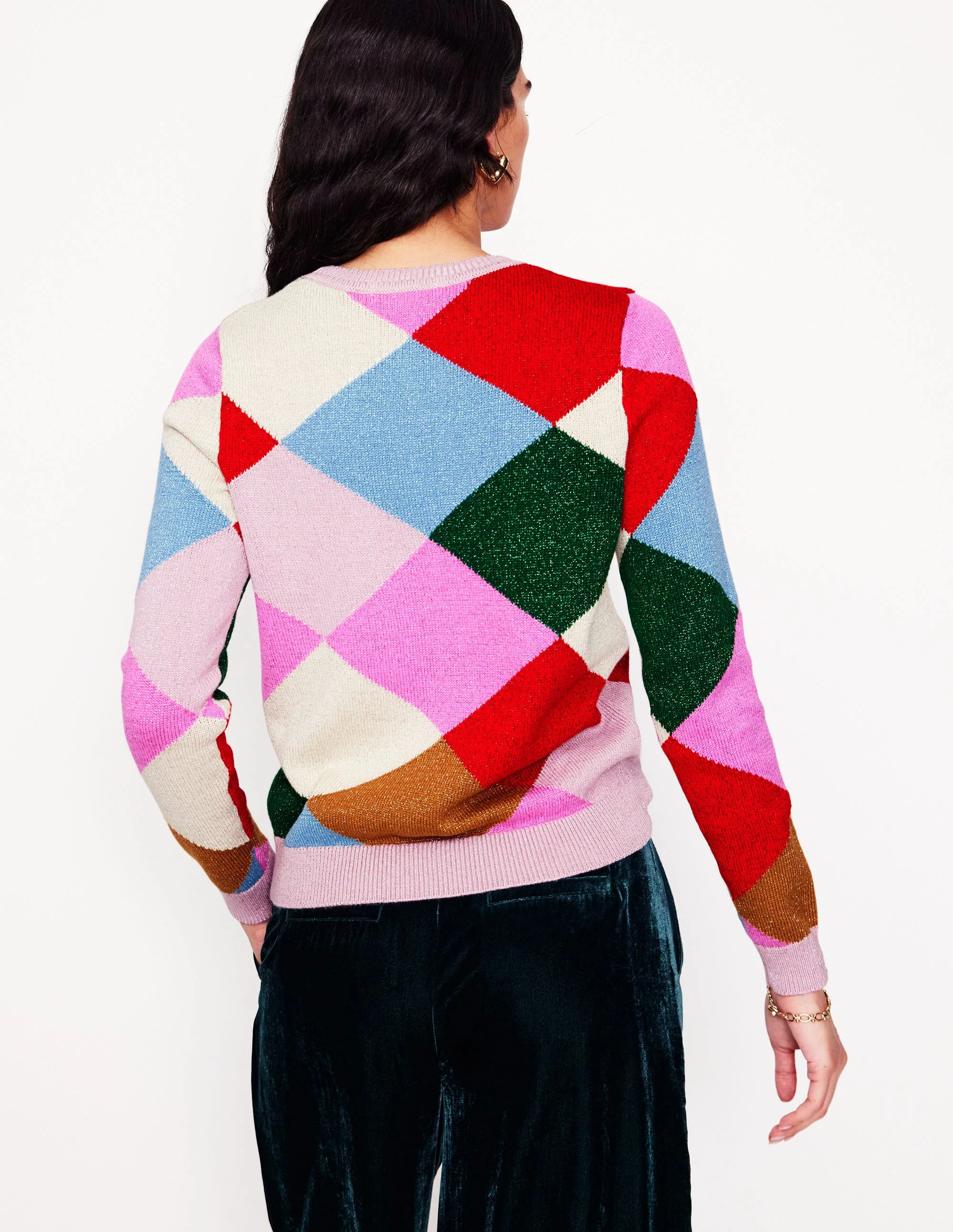 Sparkly Argyle Sweater-Multi Rainbow, Argyle - Image 3