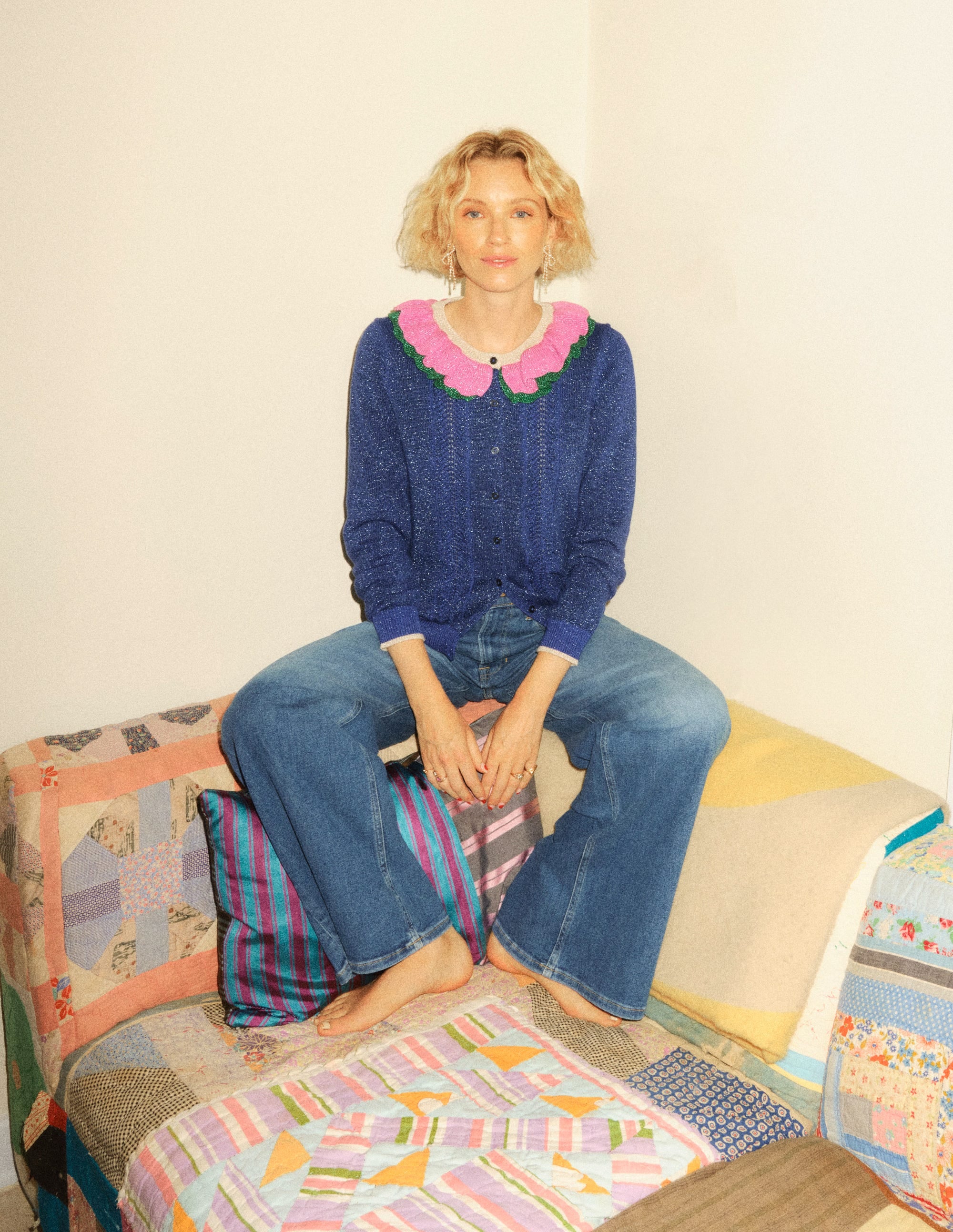 Sparkly Collared Cardigan-Navy - Image 5