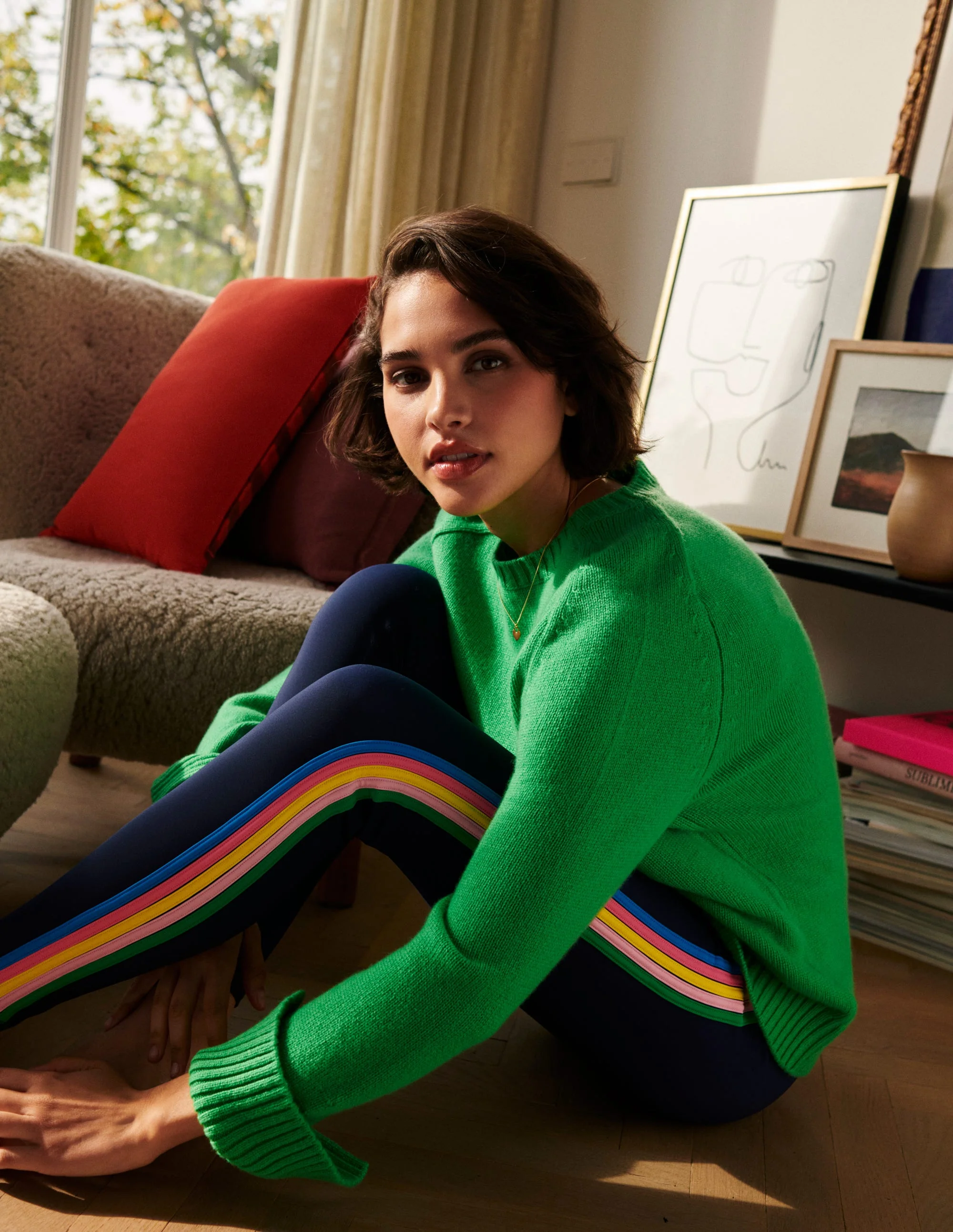 Split Cuff Cashmere Sweater-Bright Green - Image 5