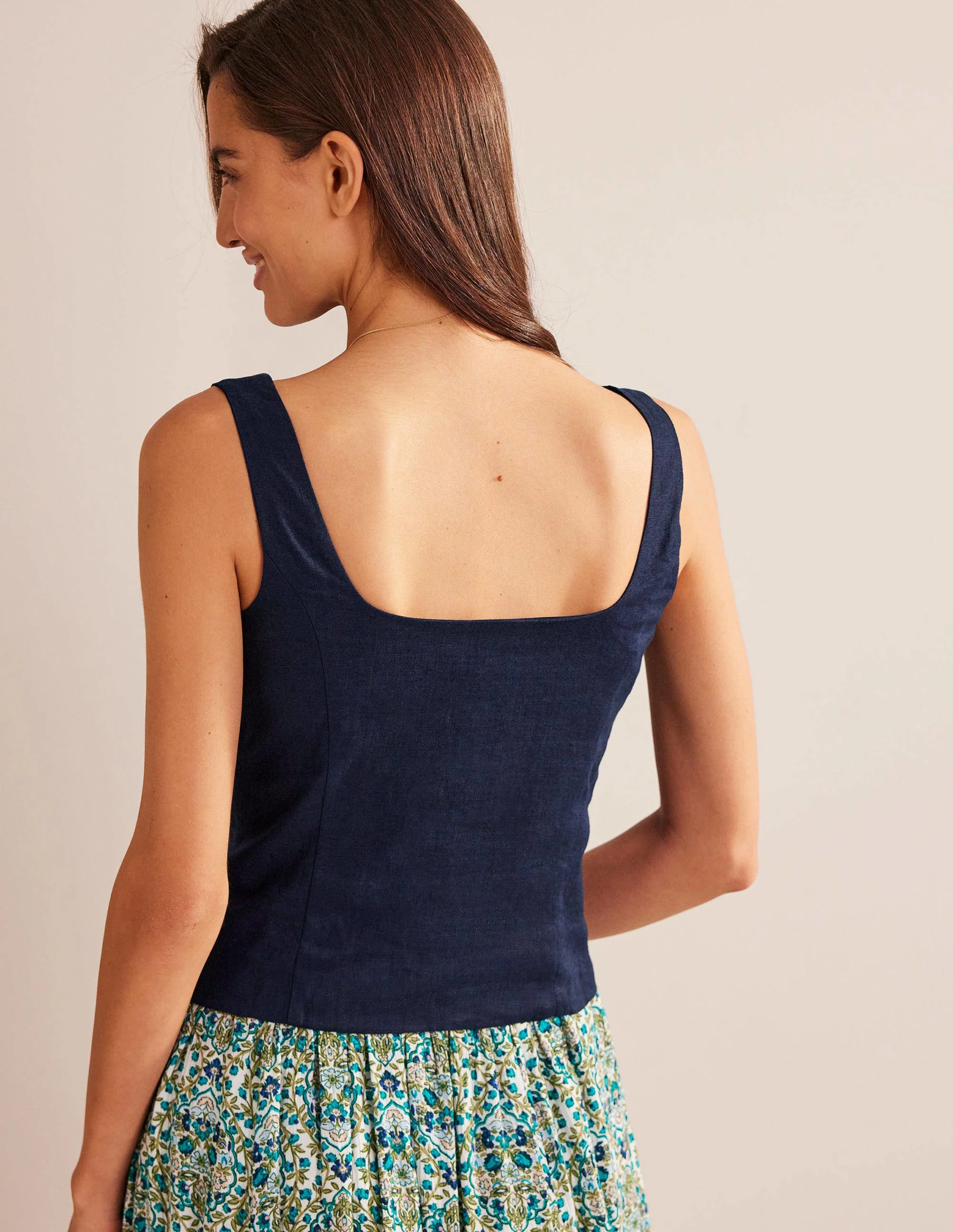 Square Neck Button Top-Navy - Image 3