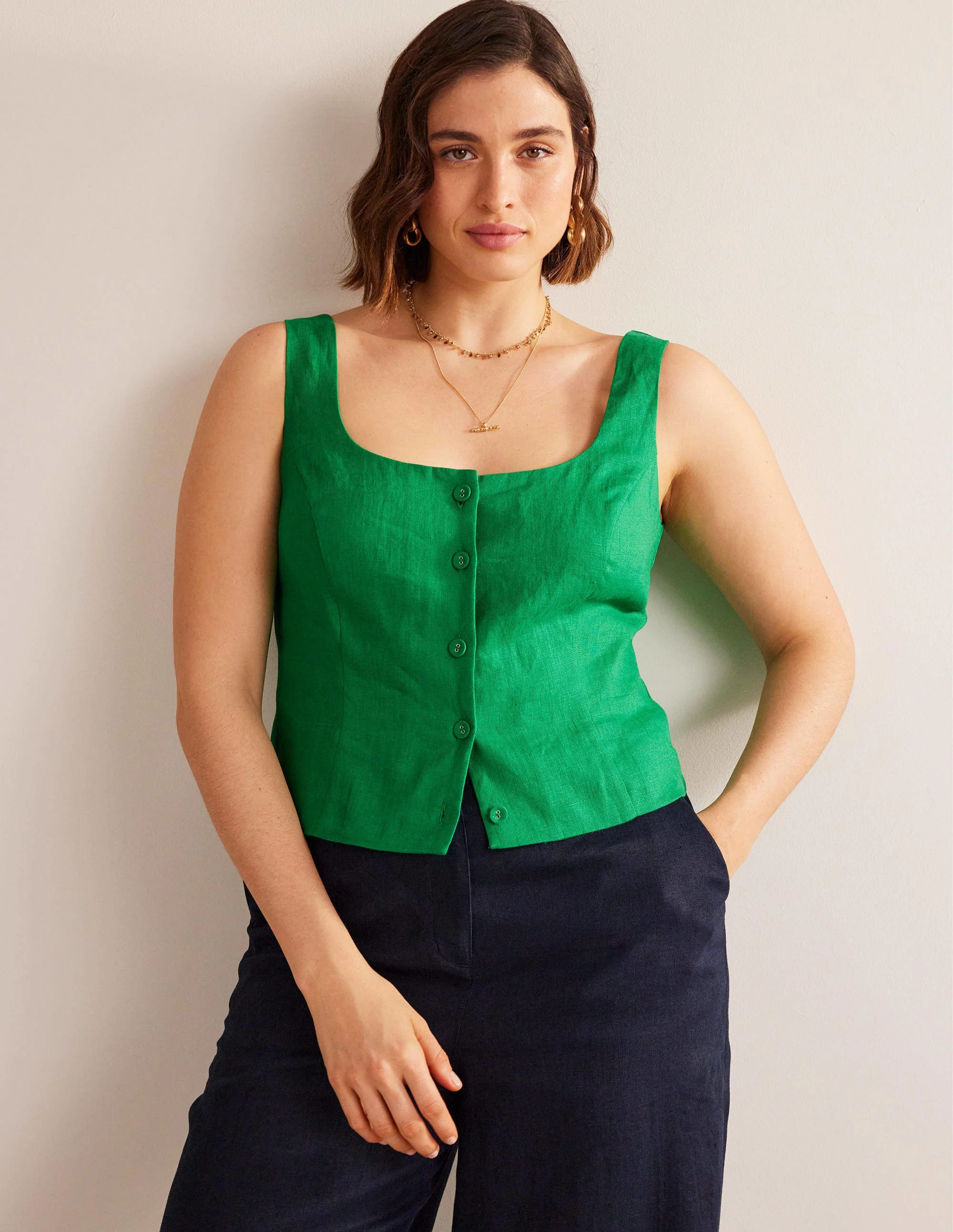 Square Neck Button Top-Rich Emerald - Image 5