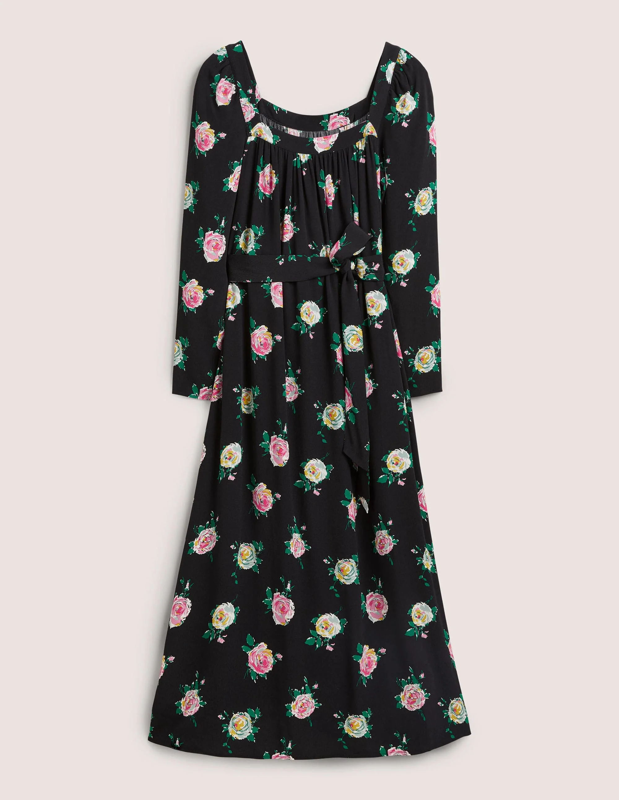 Square Neck Maxi Dress-Black, Painterly Rose - Image 8