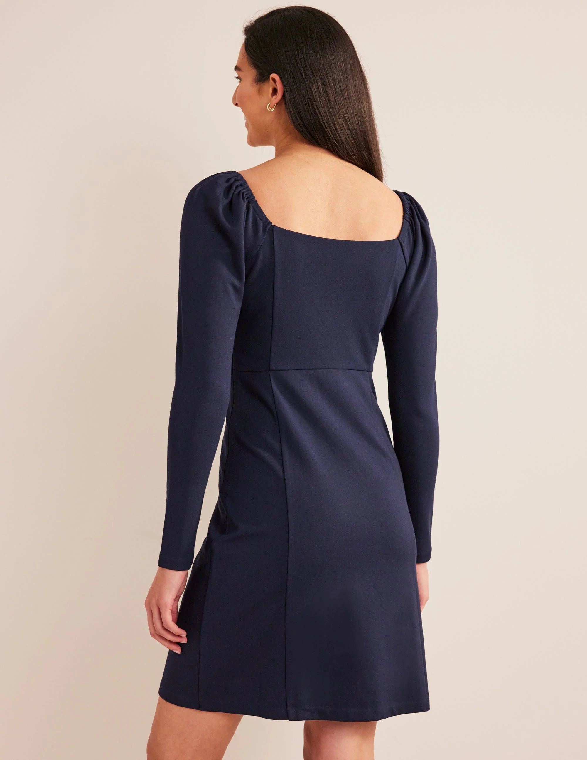 Square Neck Mini Jersey Dress-Navy - Image 3
