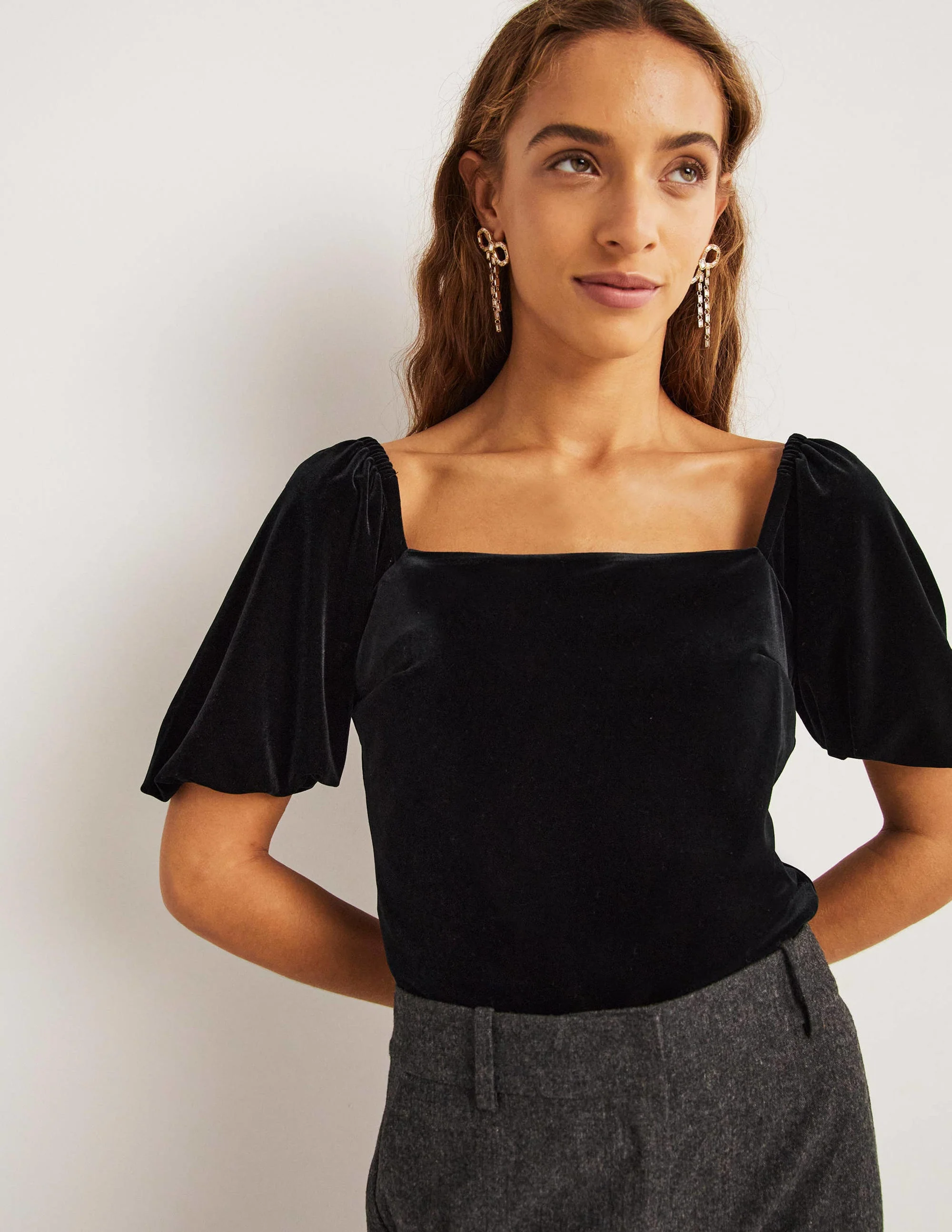 Square Neck Velvet Top-Black - Image 2