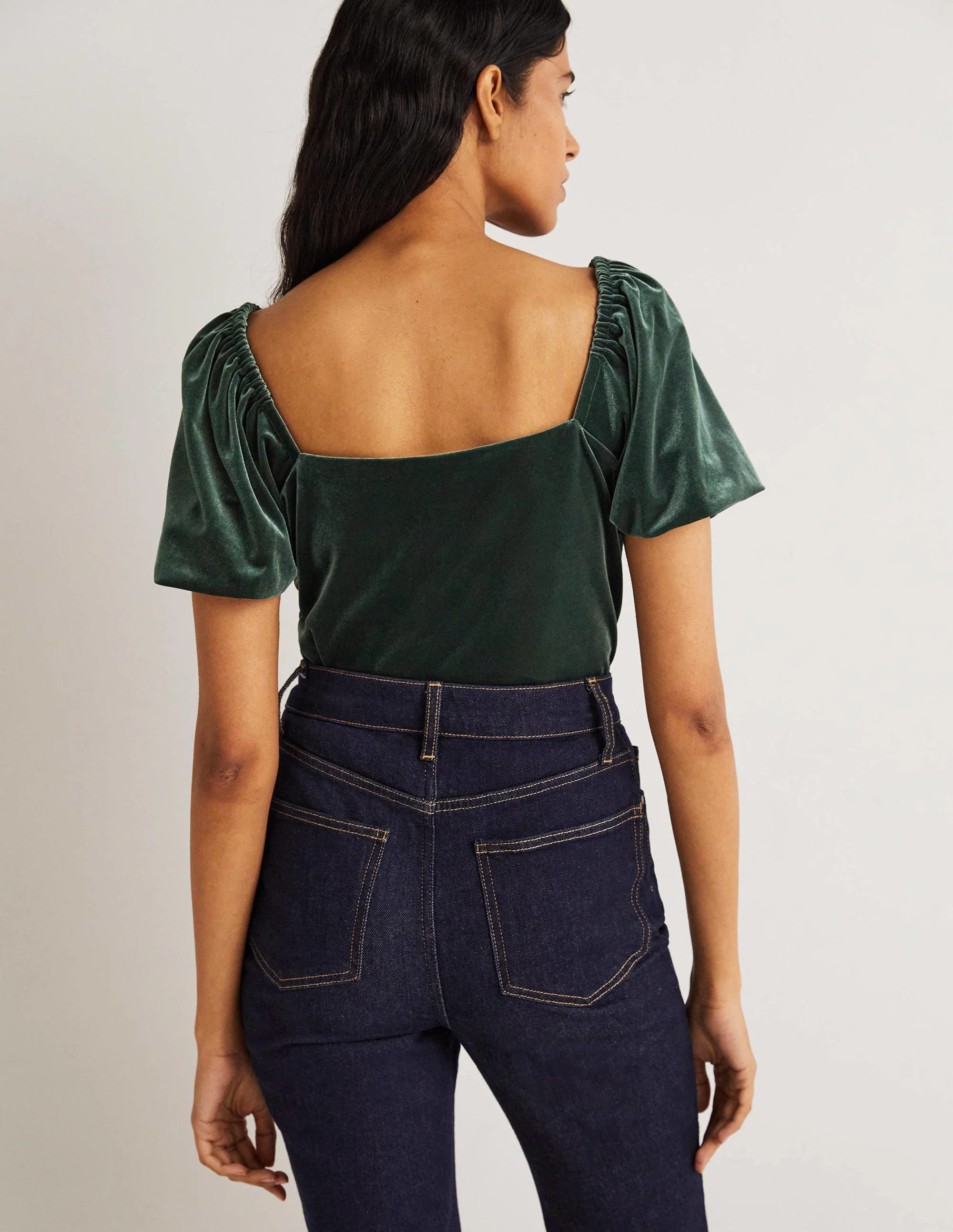 Square Neck Velvet Top-Onyx Green - Image 3