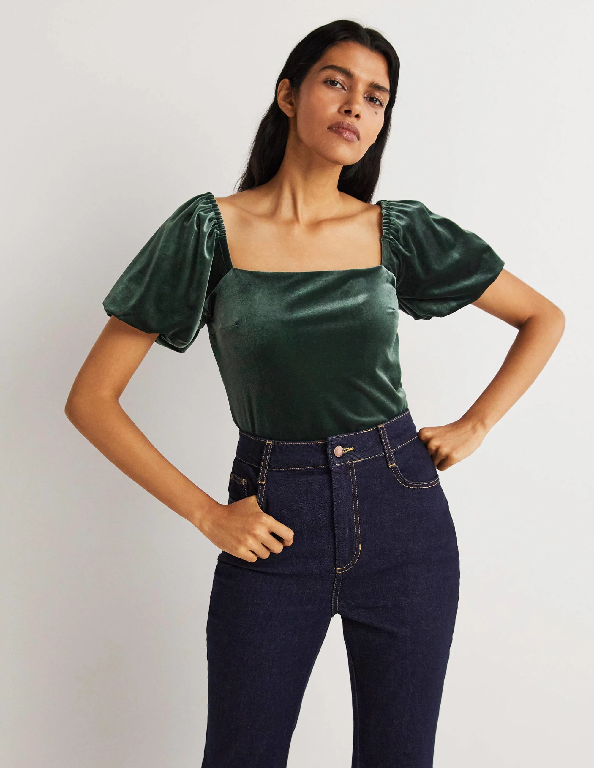 Square Neck Velvet Top-Onyx Green - Image 4
