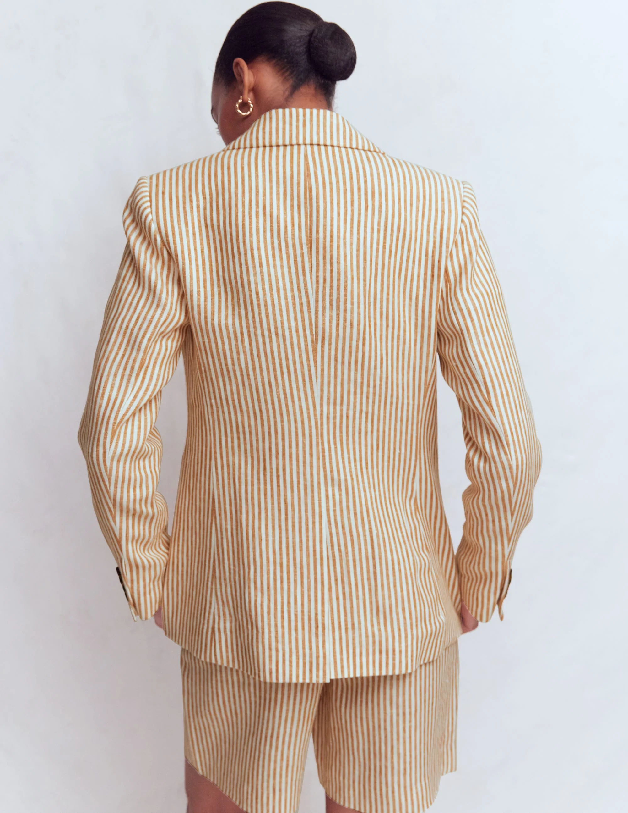 Stamford Linen Blazer-Brown, Ivory Ticking Stripe - Image 3