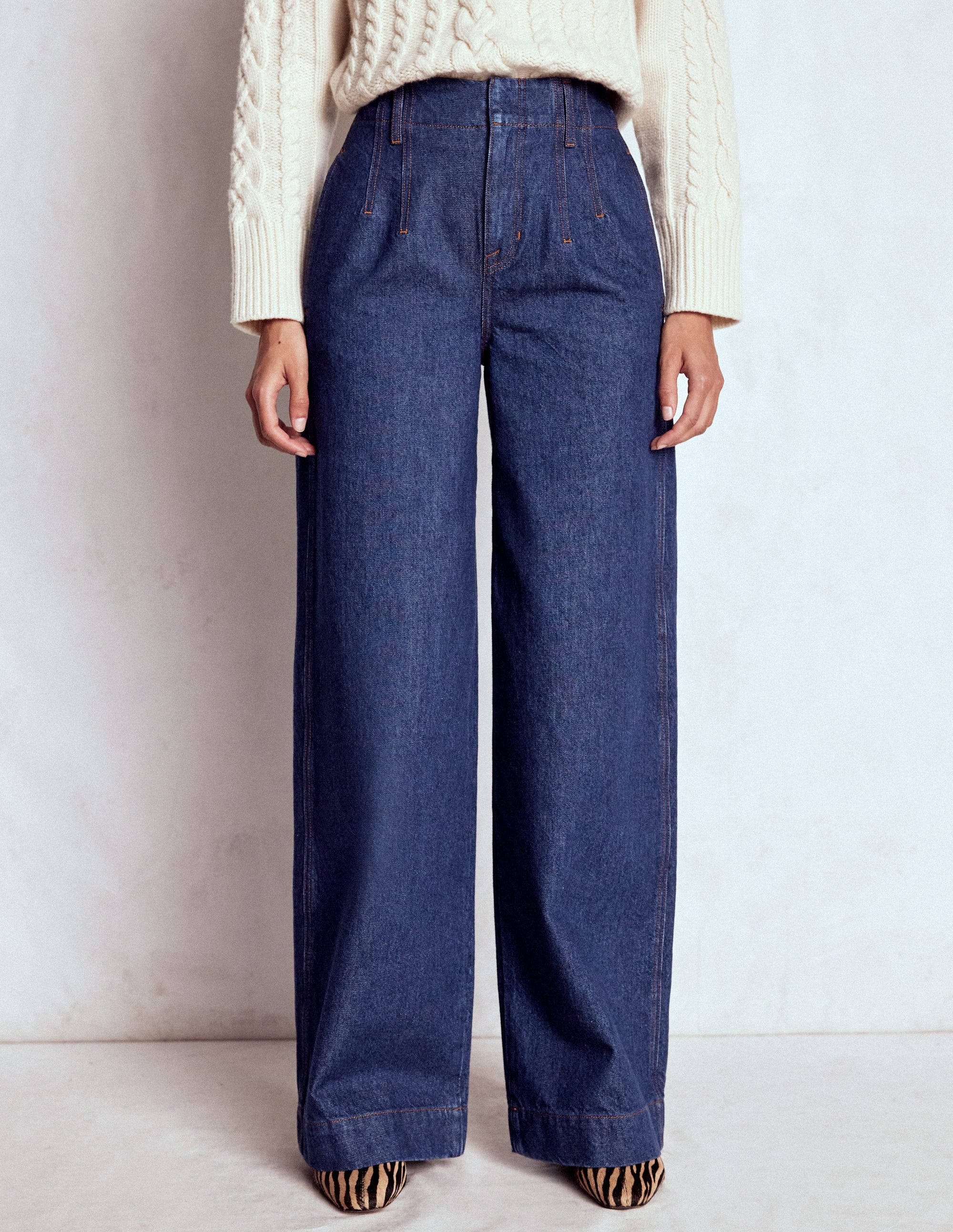 Stitch Detail Wide Leg Jeans-Indigo - Image 4