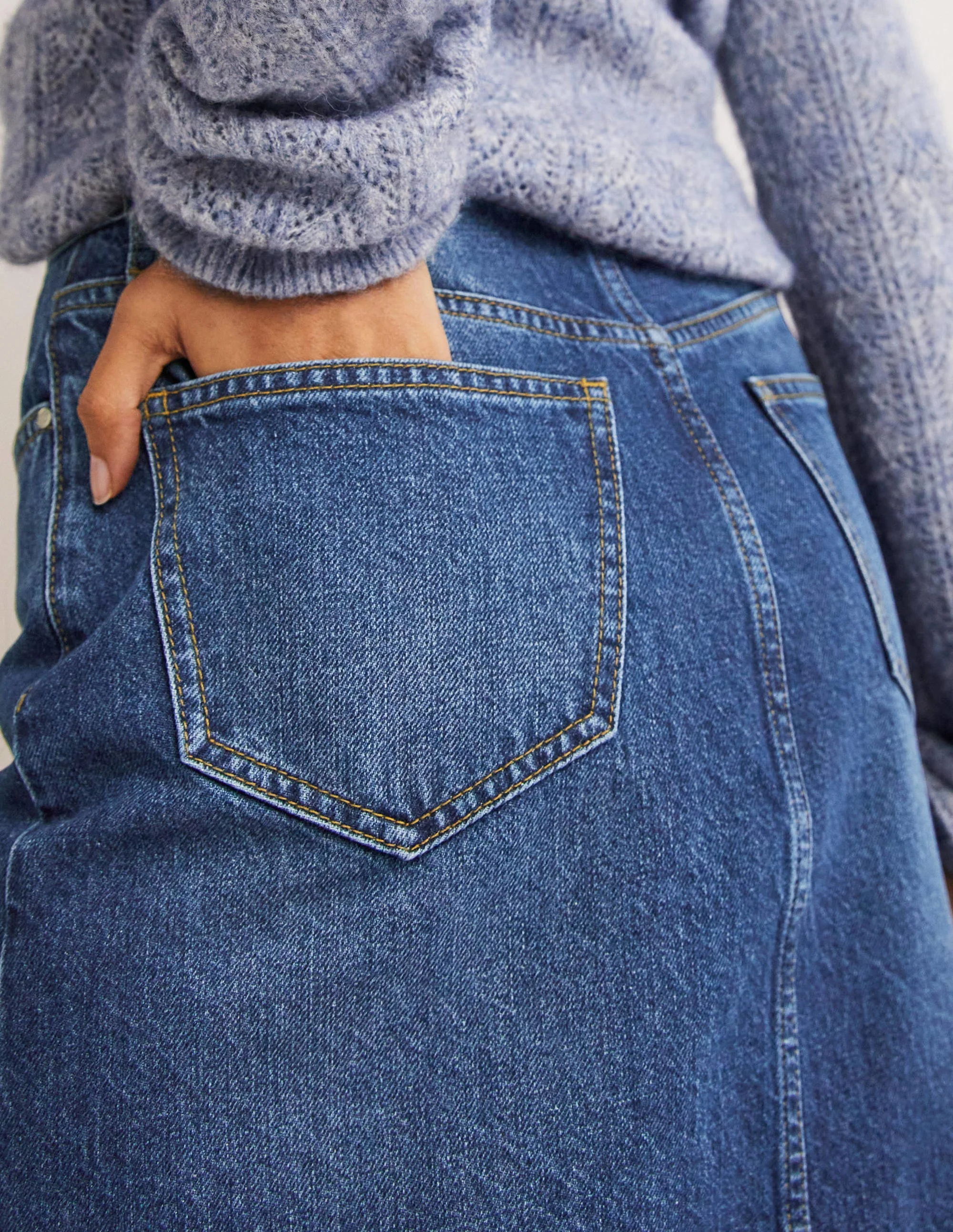 Straight Denim Midi Skirt-Light Vintage - Image 2