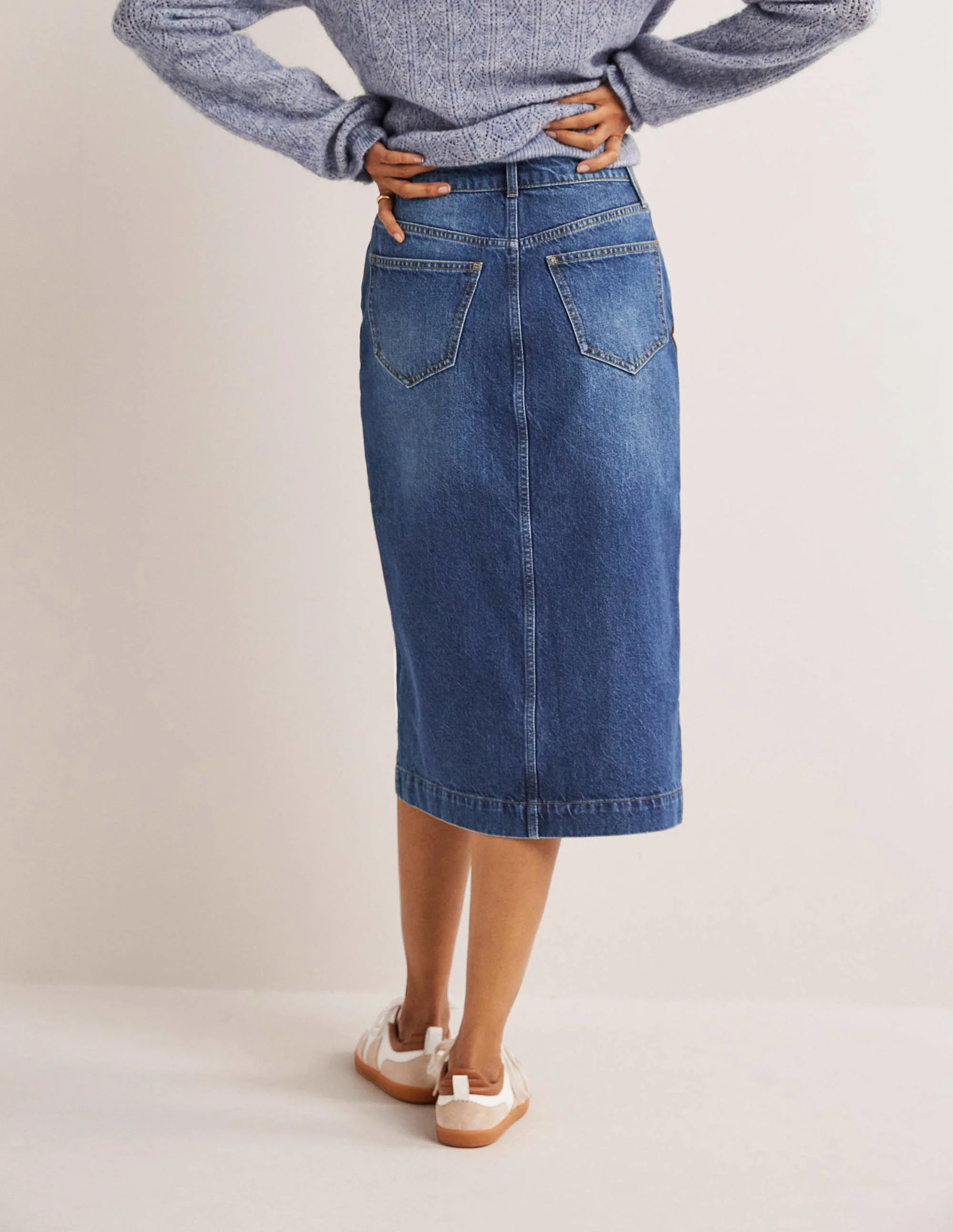 Straight Denim Midi Skirt-Light Vintage - Image 3