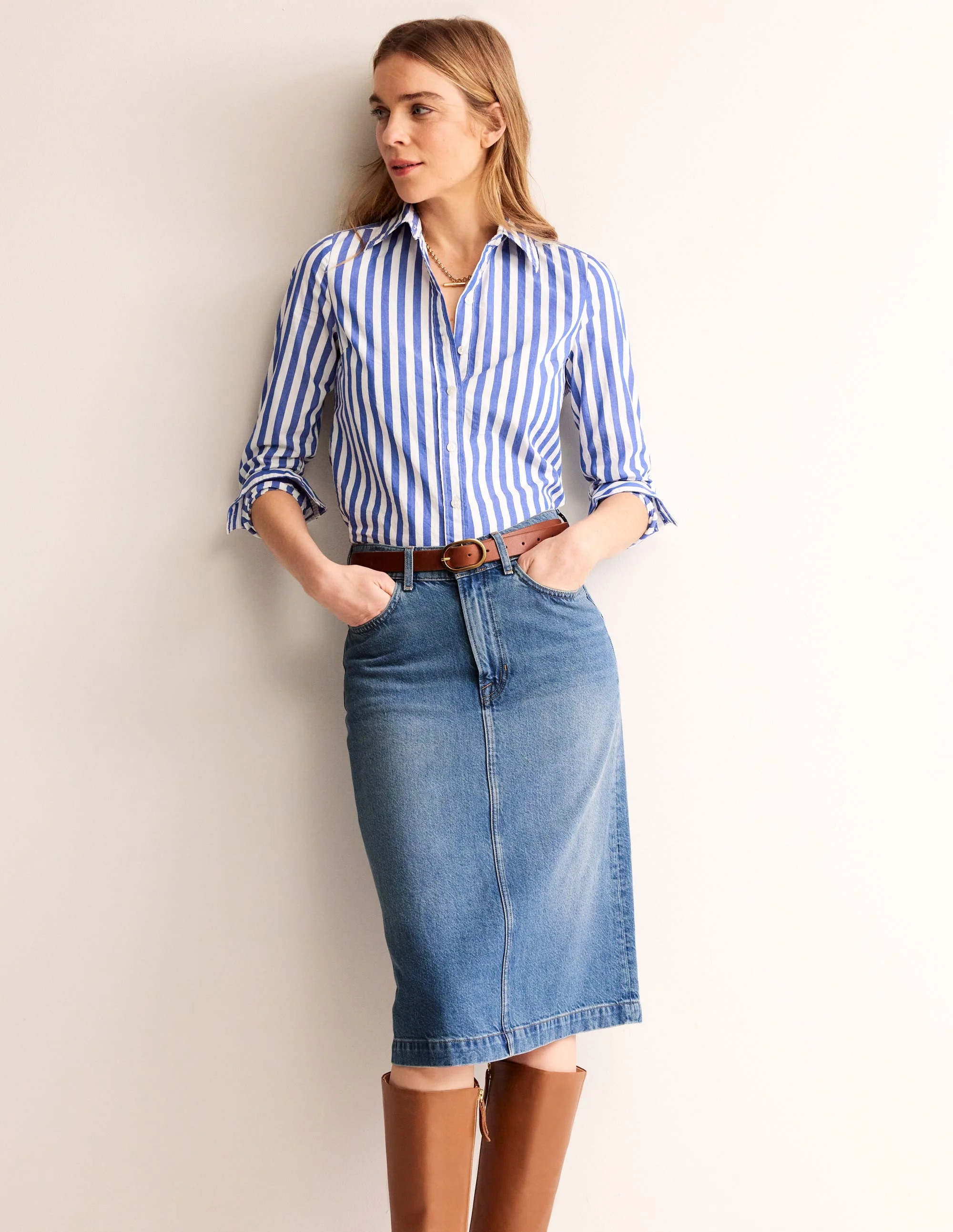 Straight Denim Midi Skirt-Mid Vintage