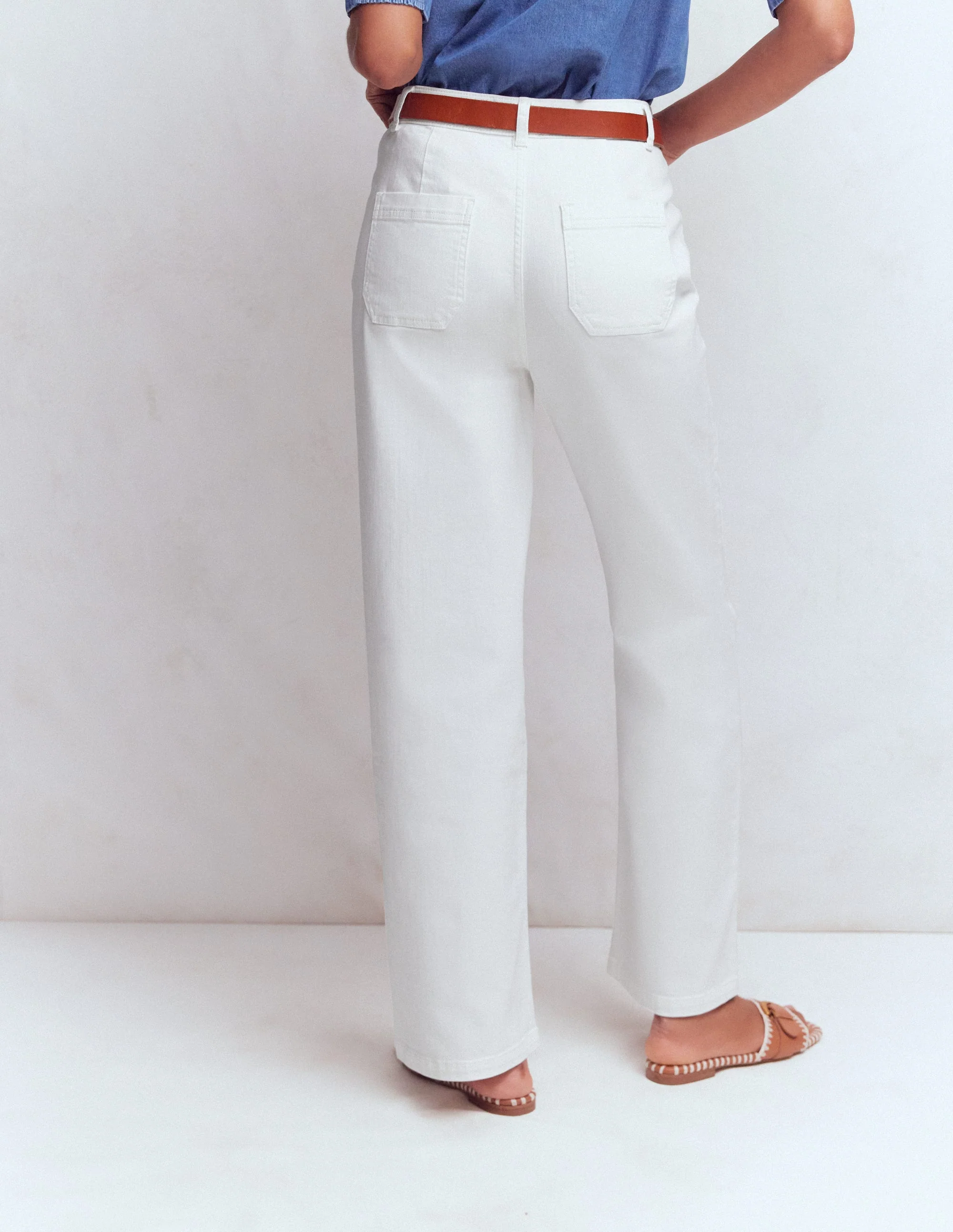Straight Leg Pocket Jeans-White - Image 3