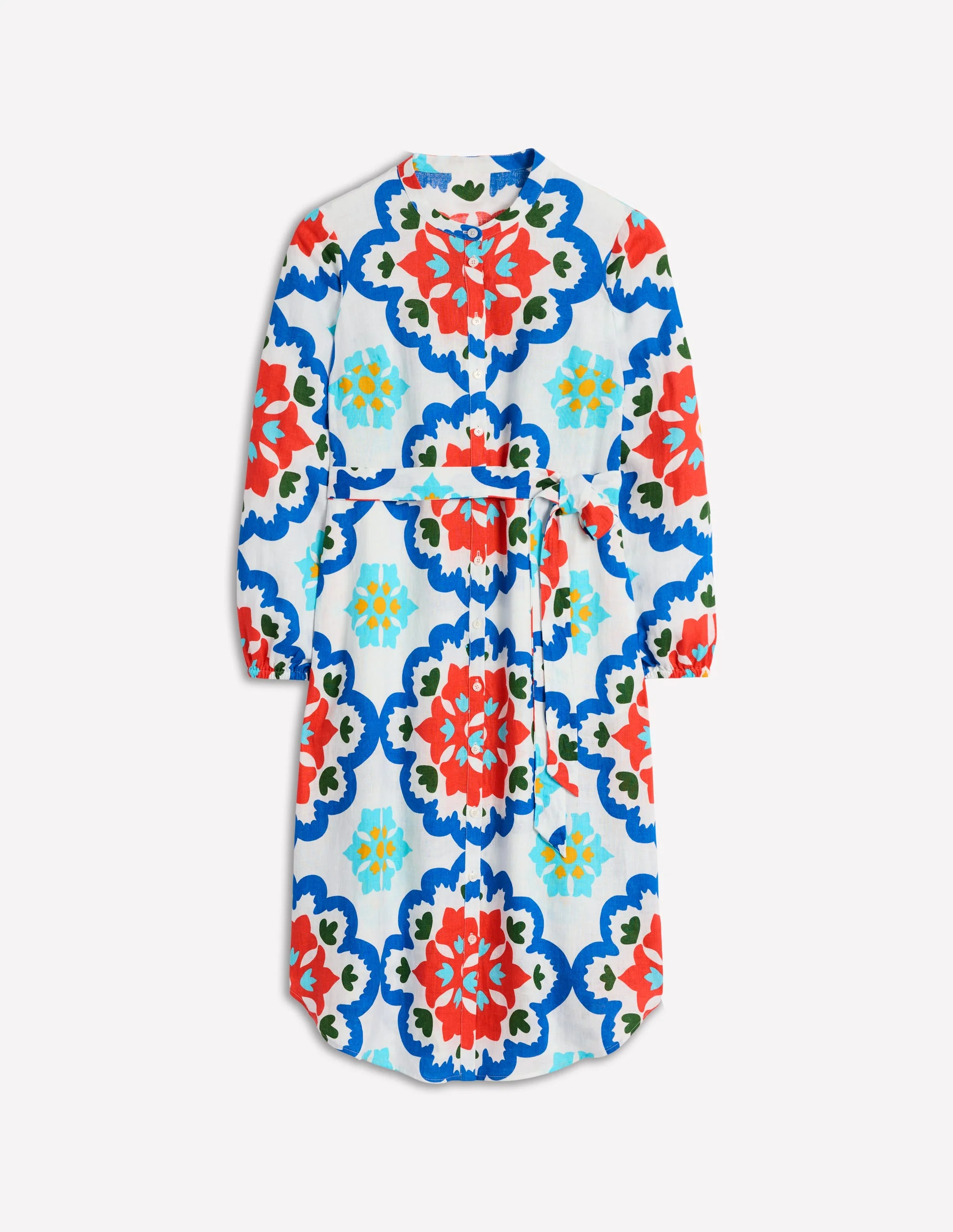 Straight Linen Shirt Dress-Ivory, Bloom Geo - Image 6