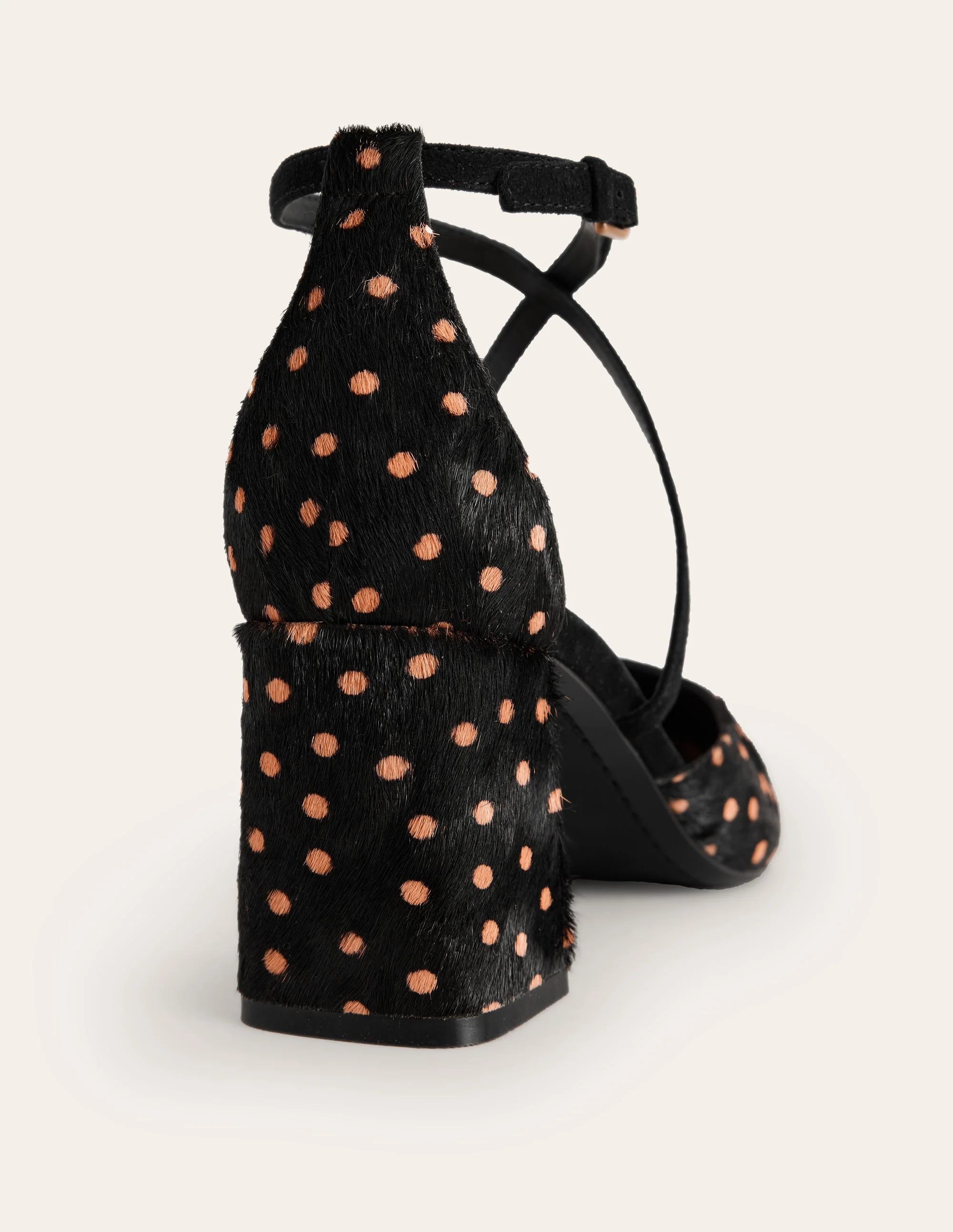 Strap Block Heel Point Courts-Black and Camel Spot - Image 4