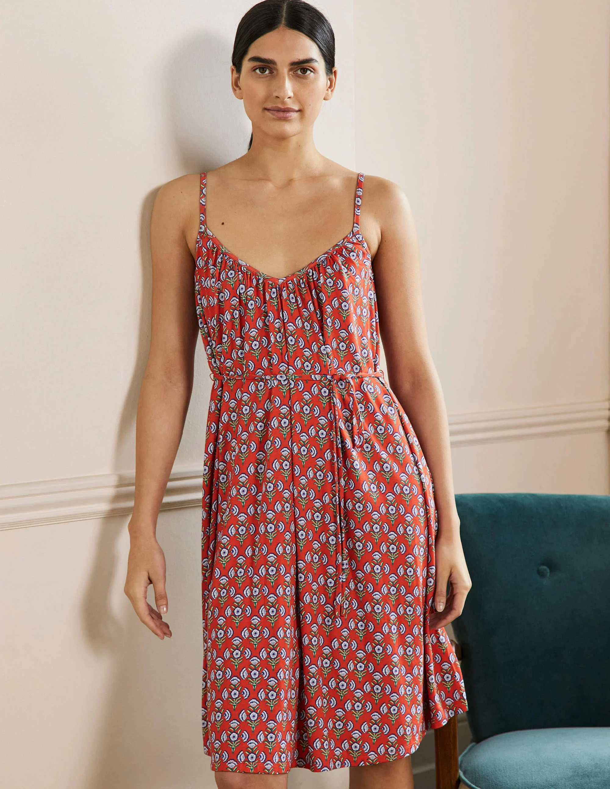 Strappy Jersey Dress-Firecracker, Poppy Geo
