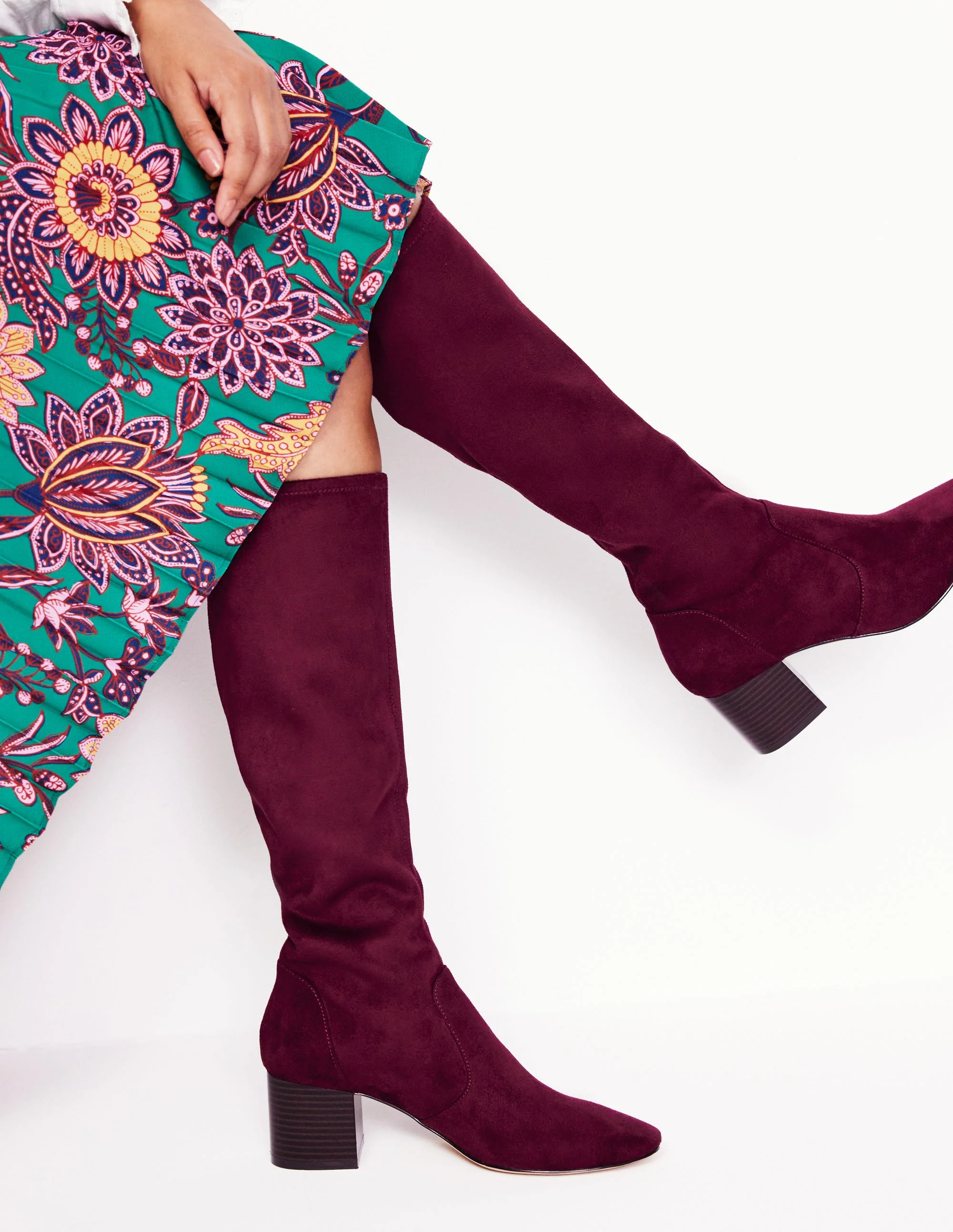 Stretch Knee Heel Boots-Oxblood