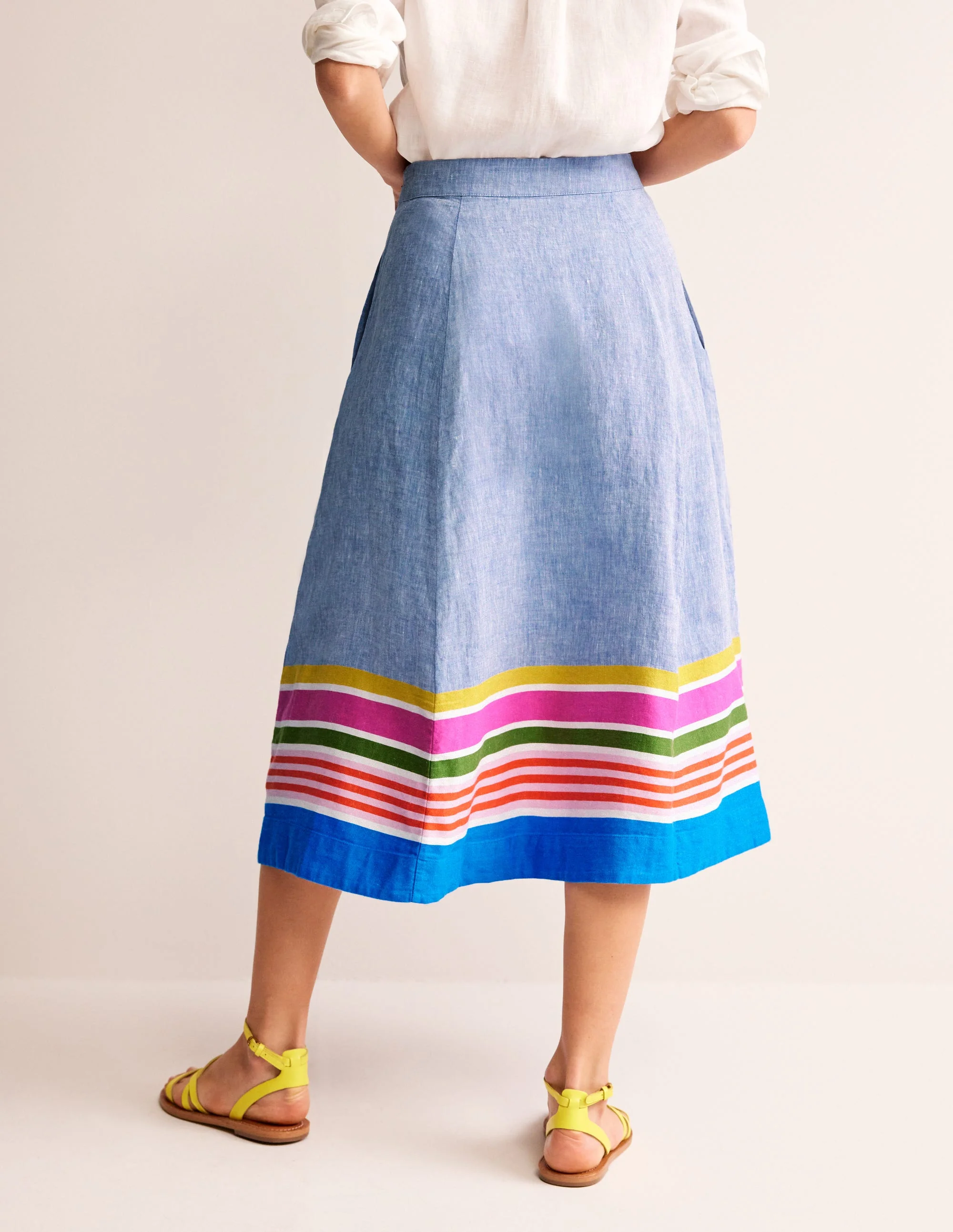 Stripe Hem Linen Skirt-Blue Multistripe - Image 3
