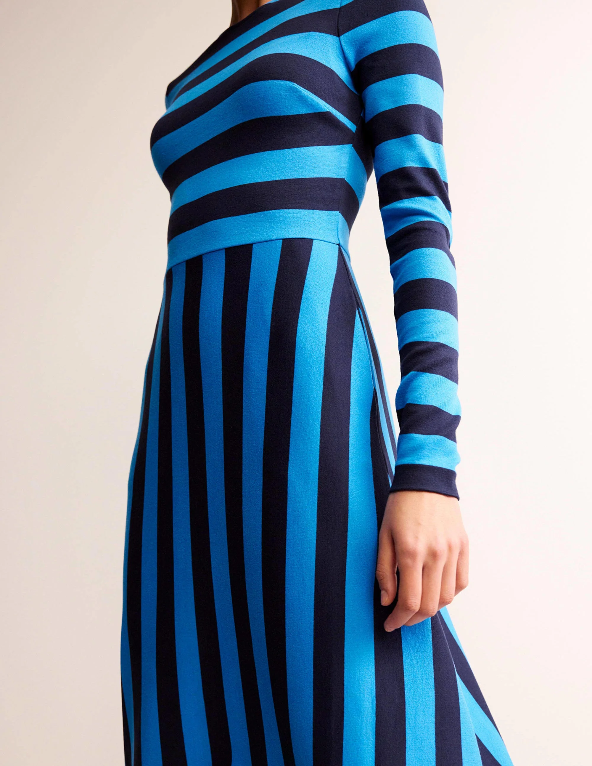 Stripe Jersey Midi Dress-Navy, Brilliant Blue Stripe - Image 2