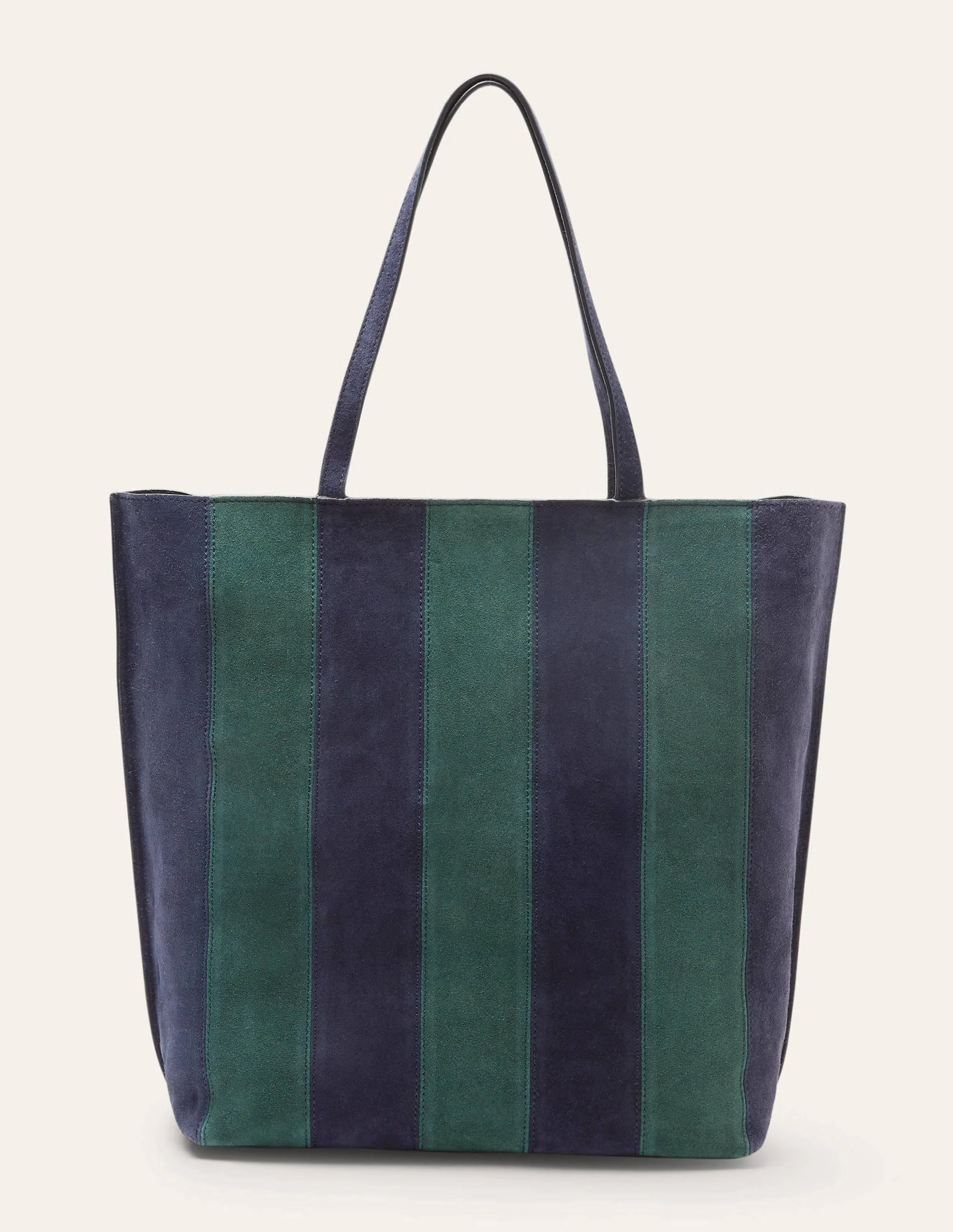Stripe Leather Tote Bag-Navy - Image 2