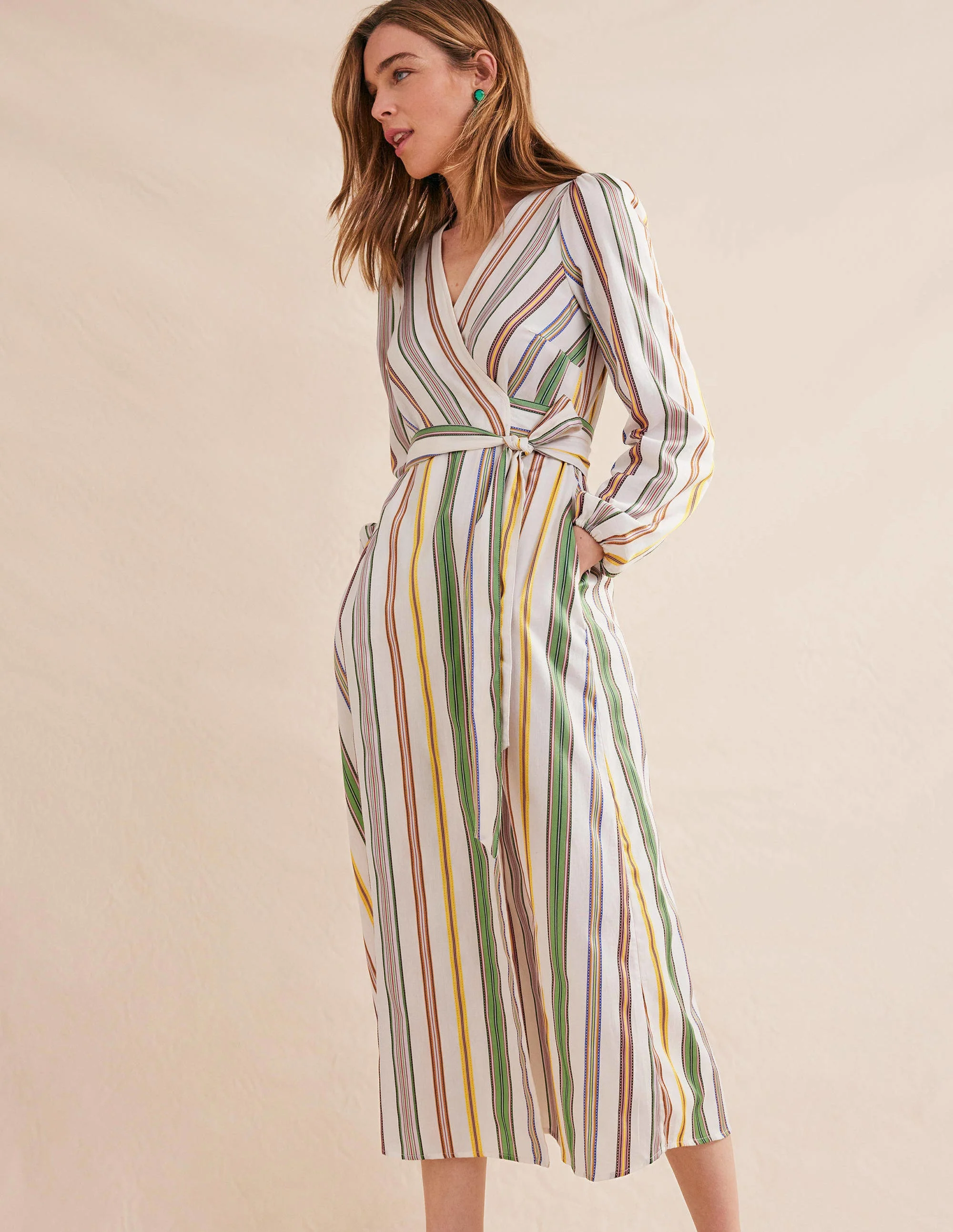 Stripe Maxi Wrap Dress-Multi, Stripe
