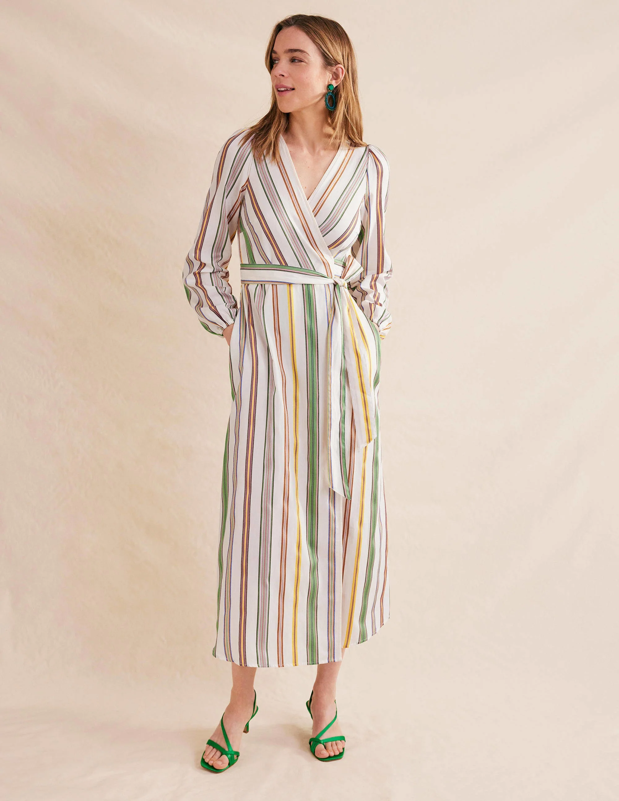 Stripe Maxi Wrap Dress-Multi, Stripe - Image 4