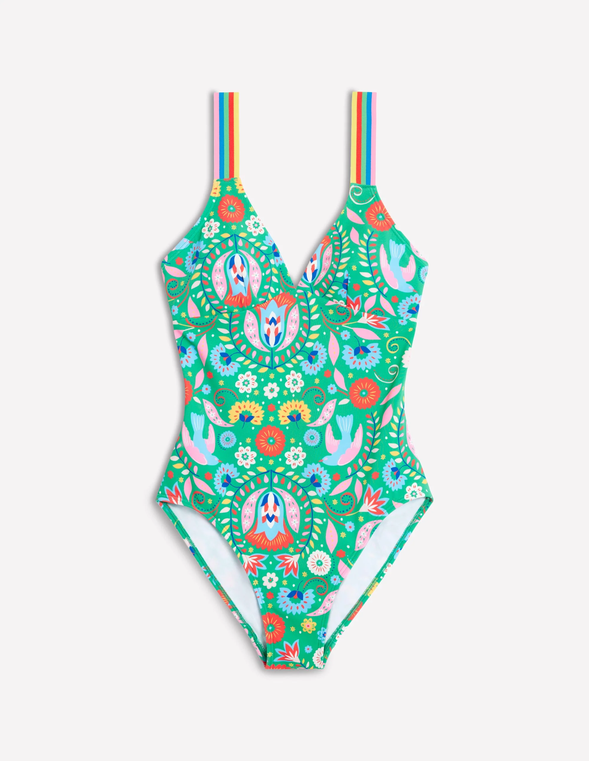 Stripe Trim Swimsuit-Green, Decorative Garden - Image 5
