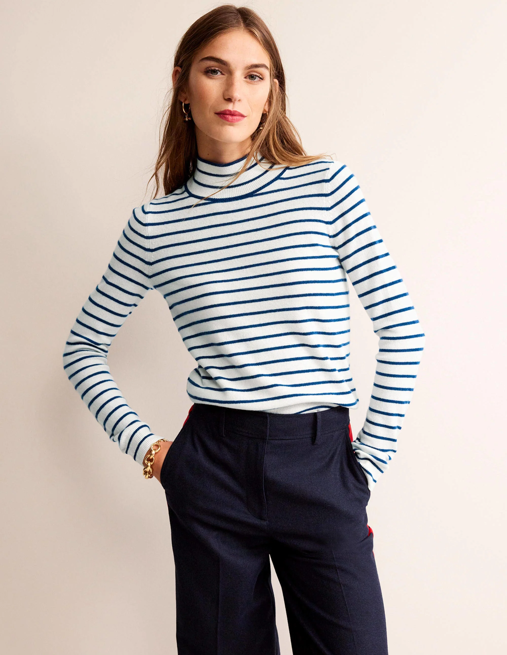 Striped Cashmere Sweater-Ivory / Navy - Image 2