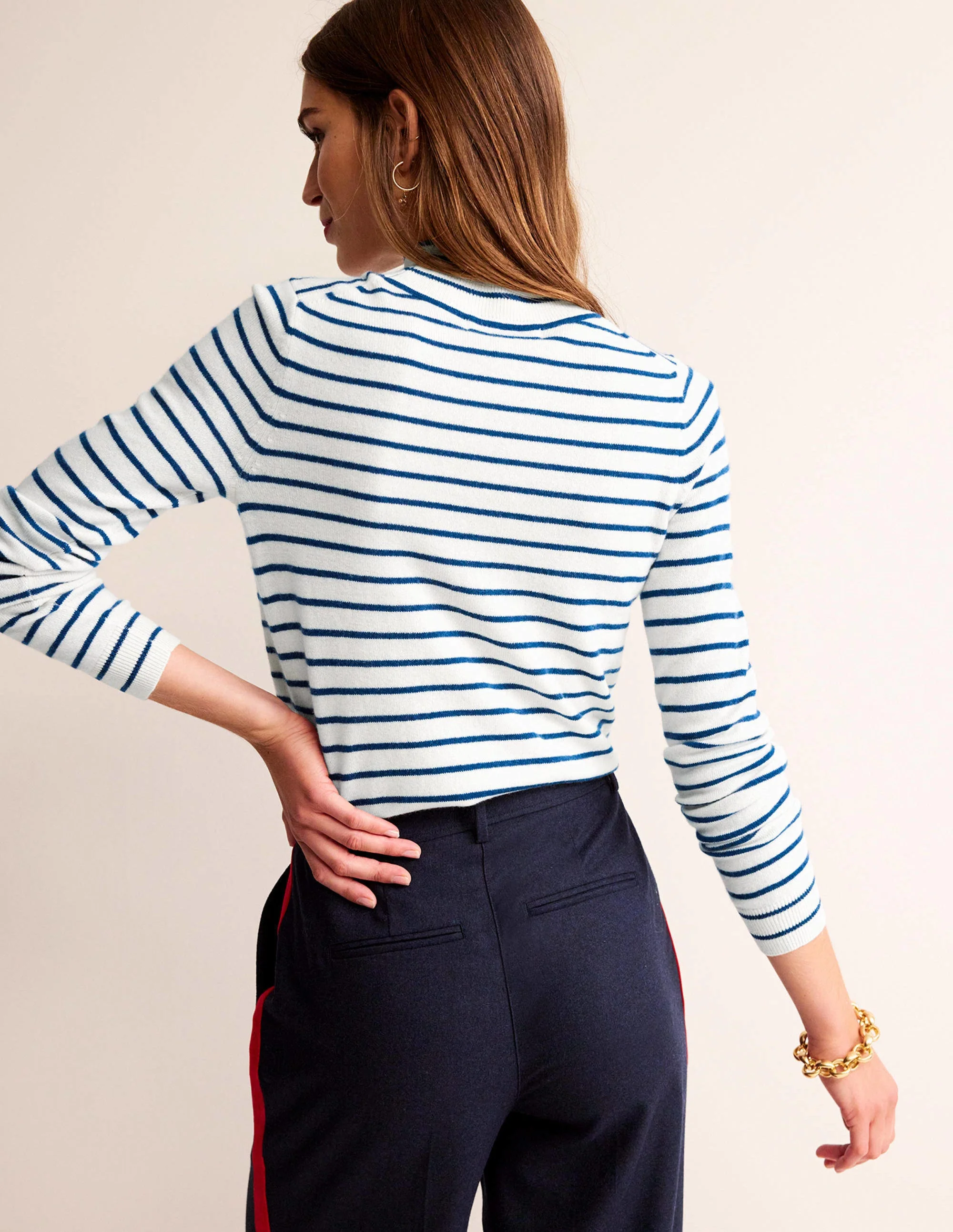 Striped Cashmere Sweater-Ivory / Navy - Image 4