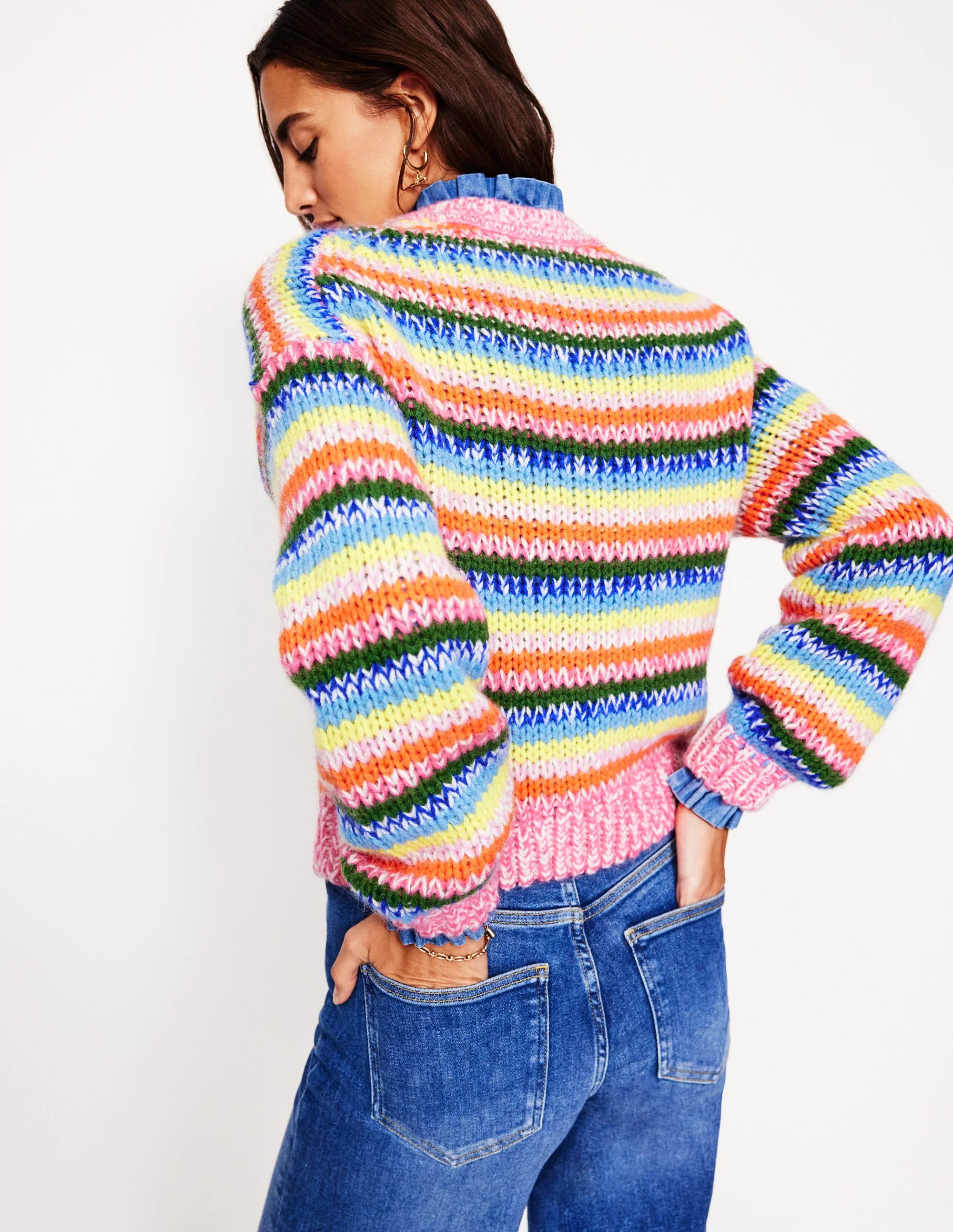 Striped Fluffy Chunky Sweater-Chunky Rainbow Stripe - Image 3