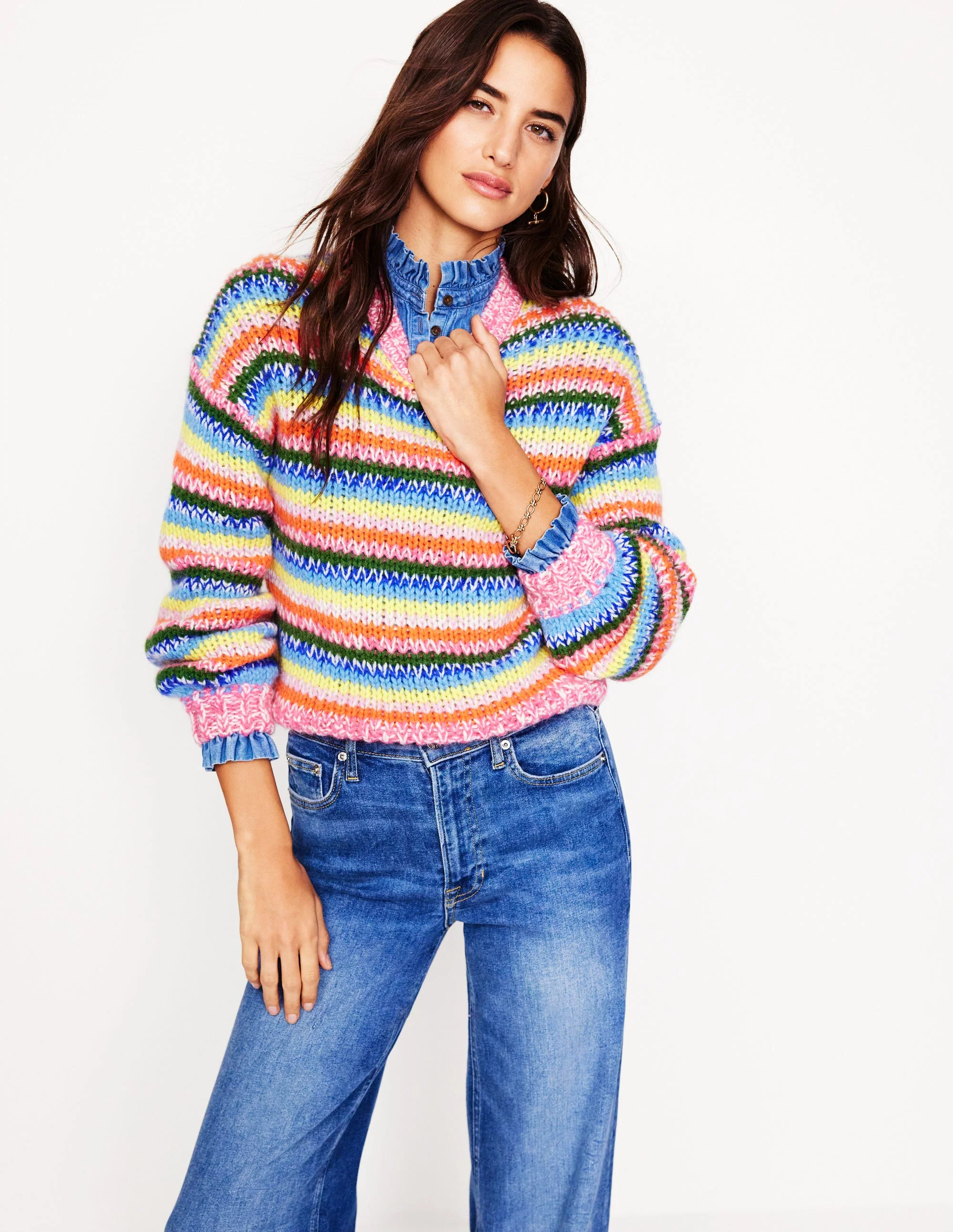 Striped Fluffy Chunky Sweater-Chunky Rainbow Stripe - Image 4