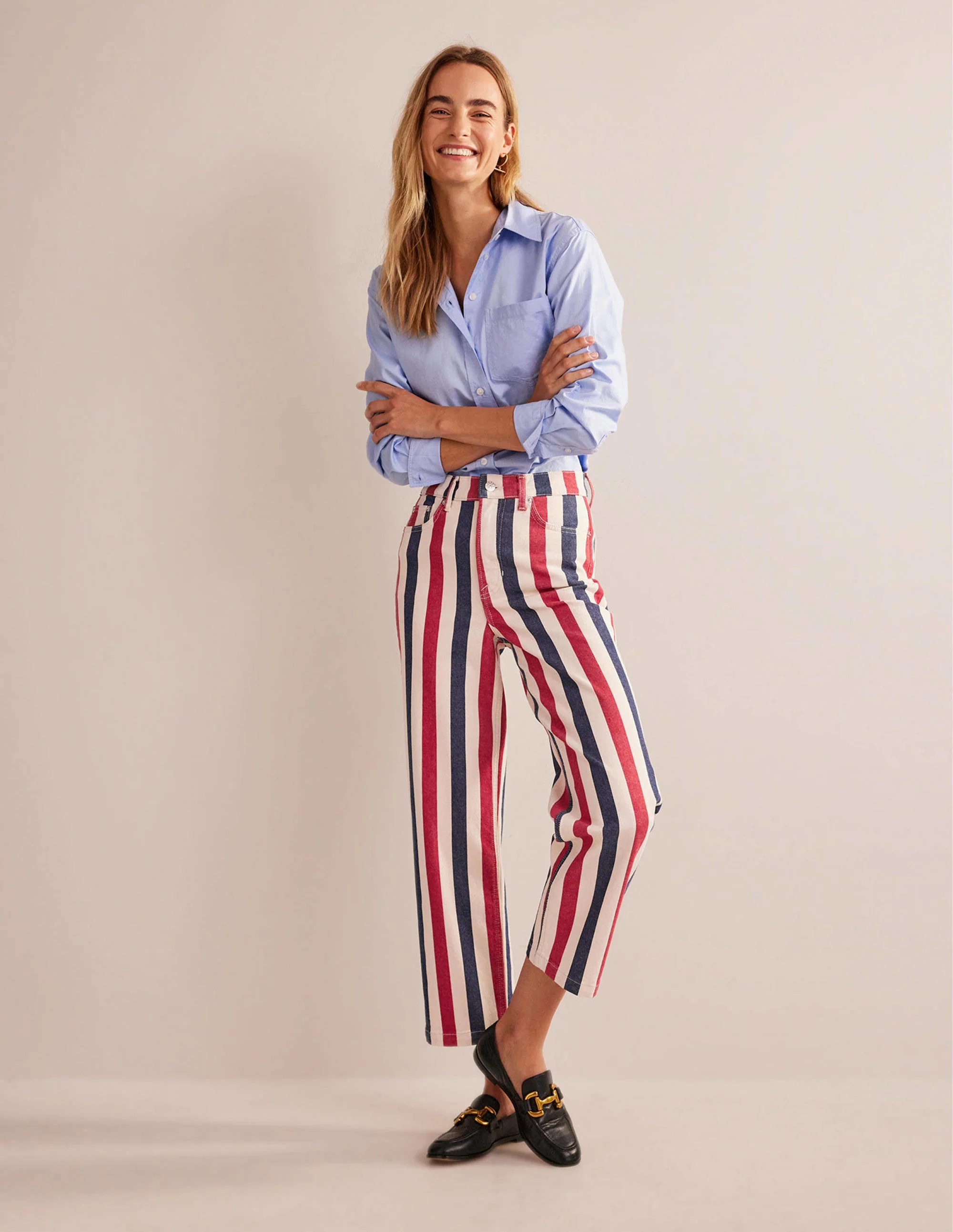 Striped Straight Jeans-Red/Blue Stripe