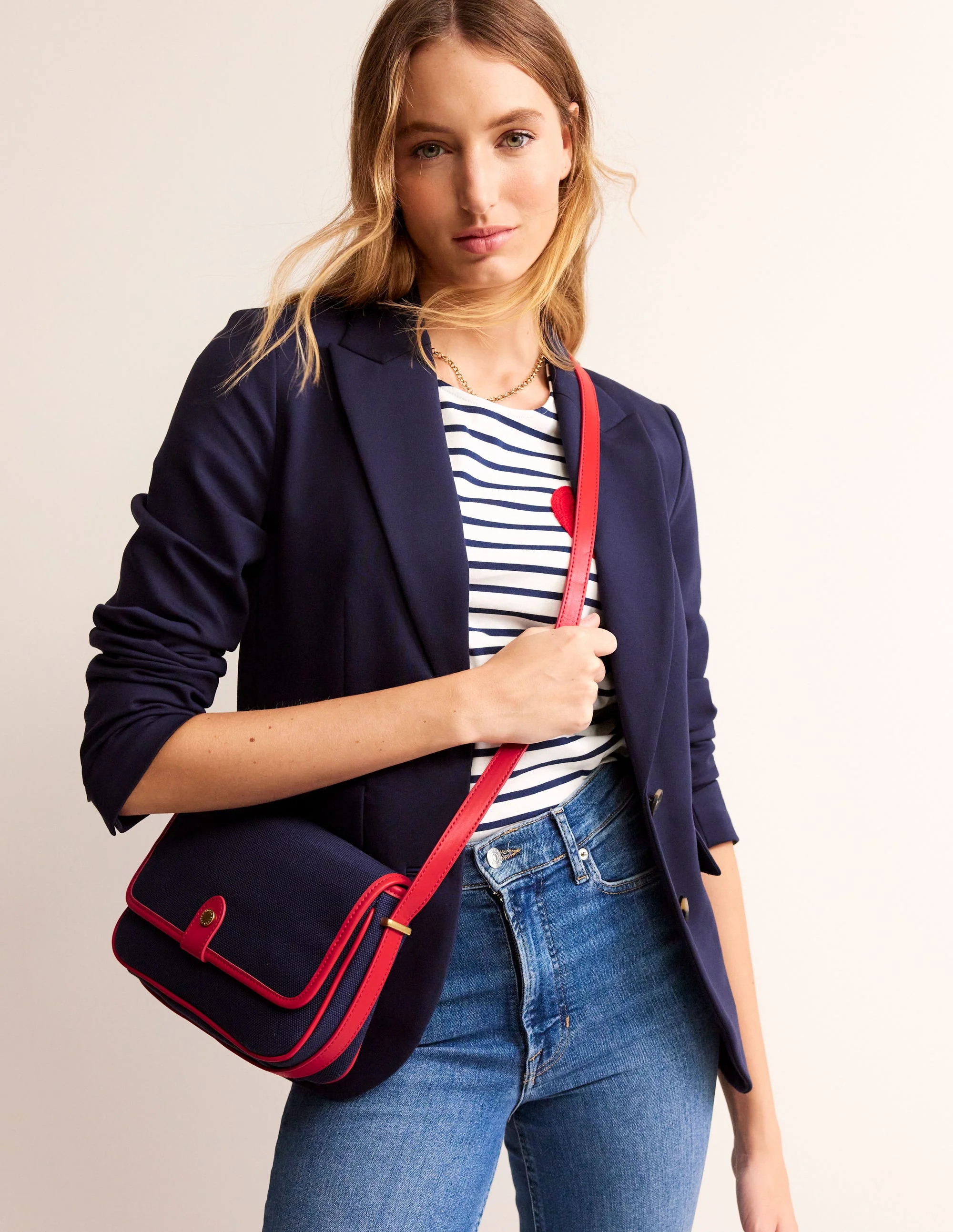 Structured Cross-Body Bag-Navy/ Red