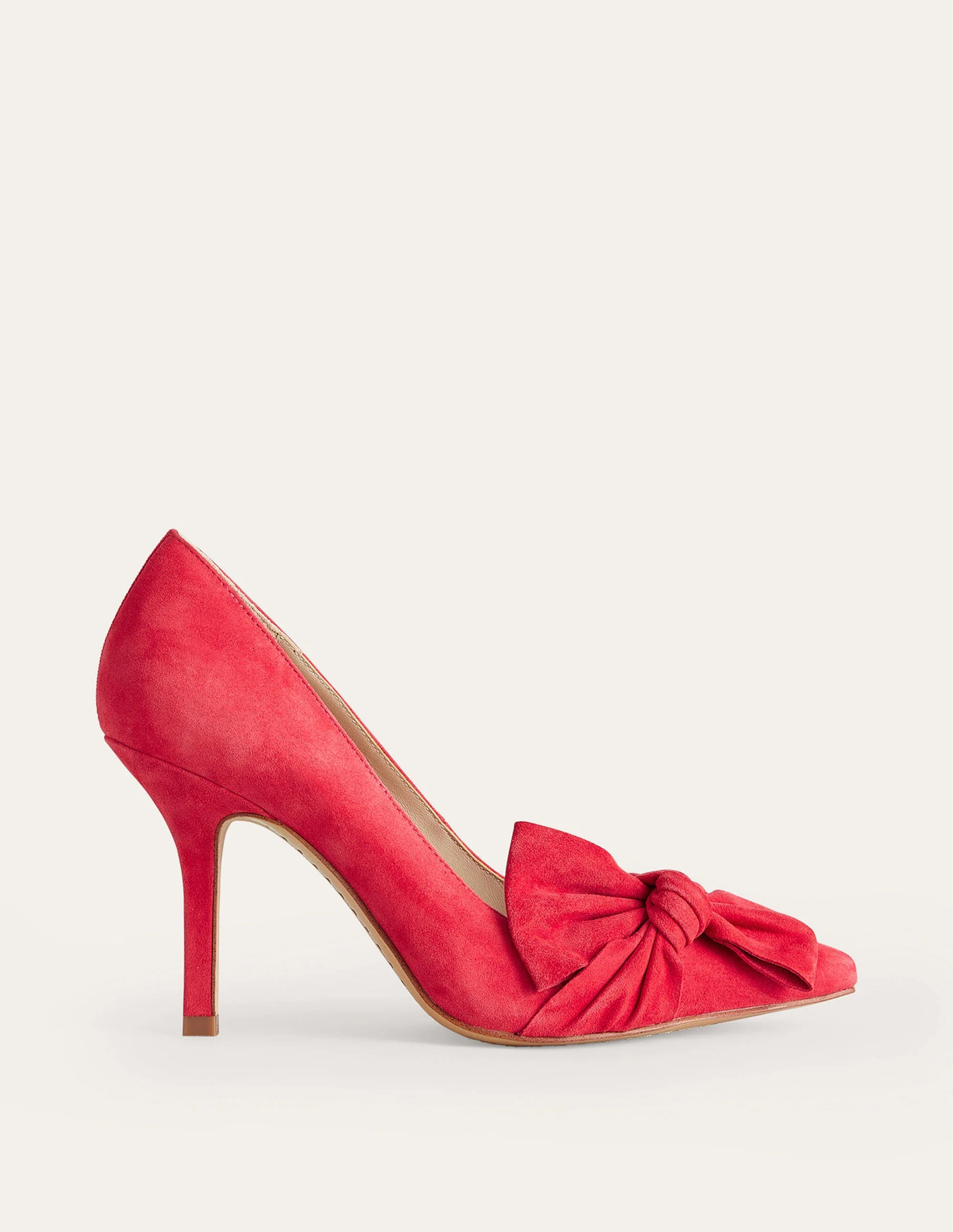 Suede-Bow Heeled Courts-Red Suede - Image 2