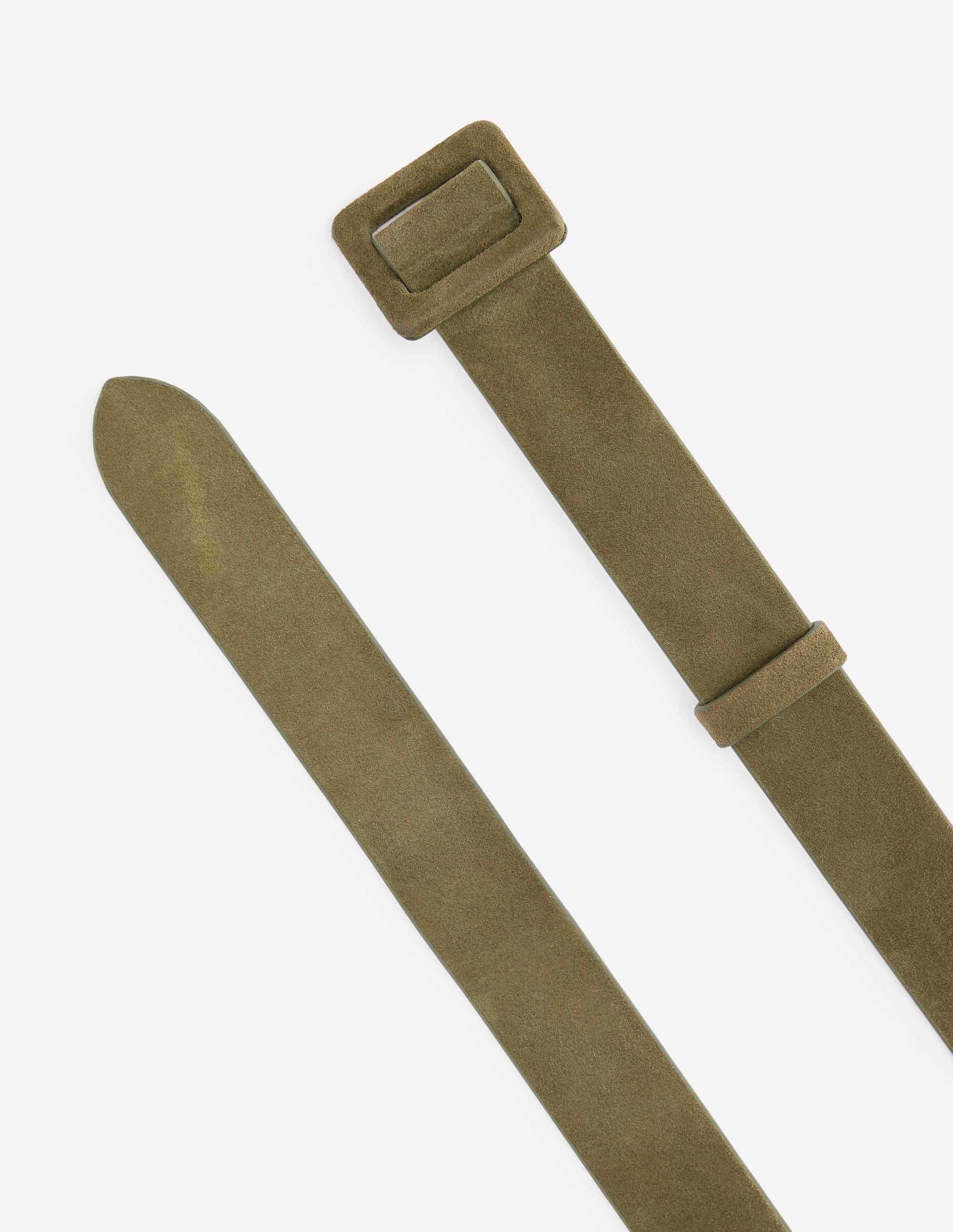 Suede Skinny Buckle Belt-Deep Olive - Image 3