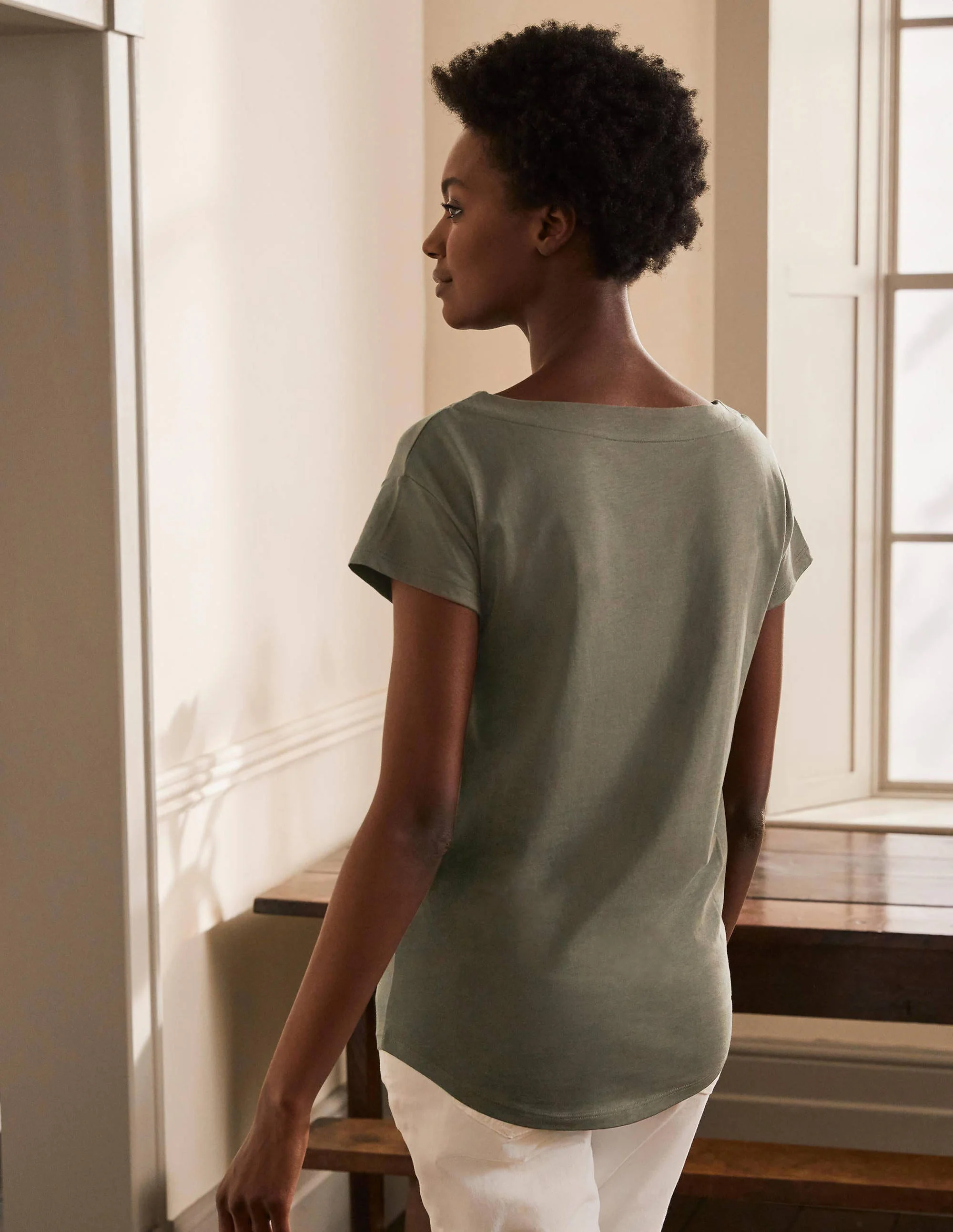 Supersoft Boat Neck T-Shirt-Classic Khaki - Image 3