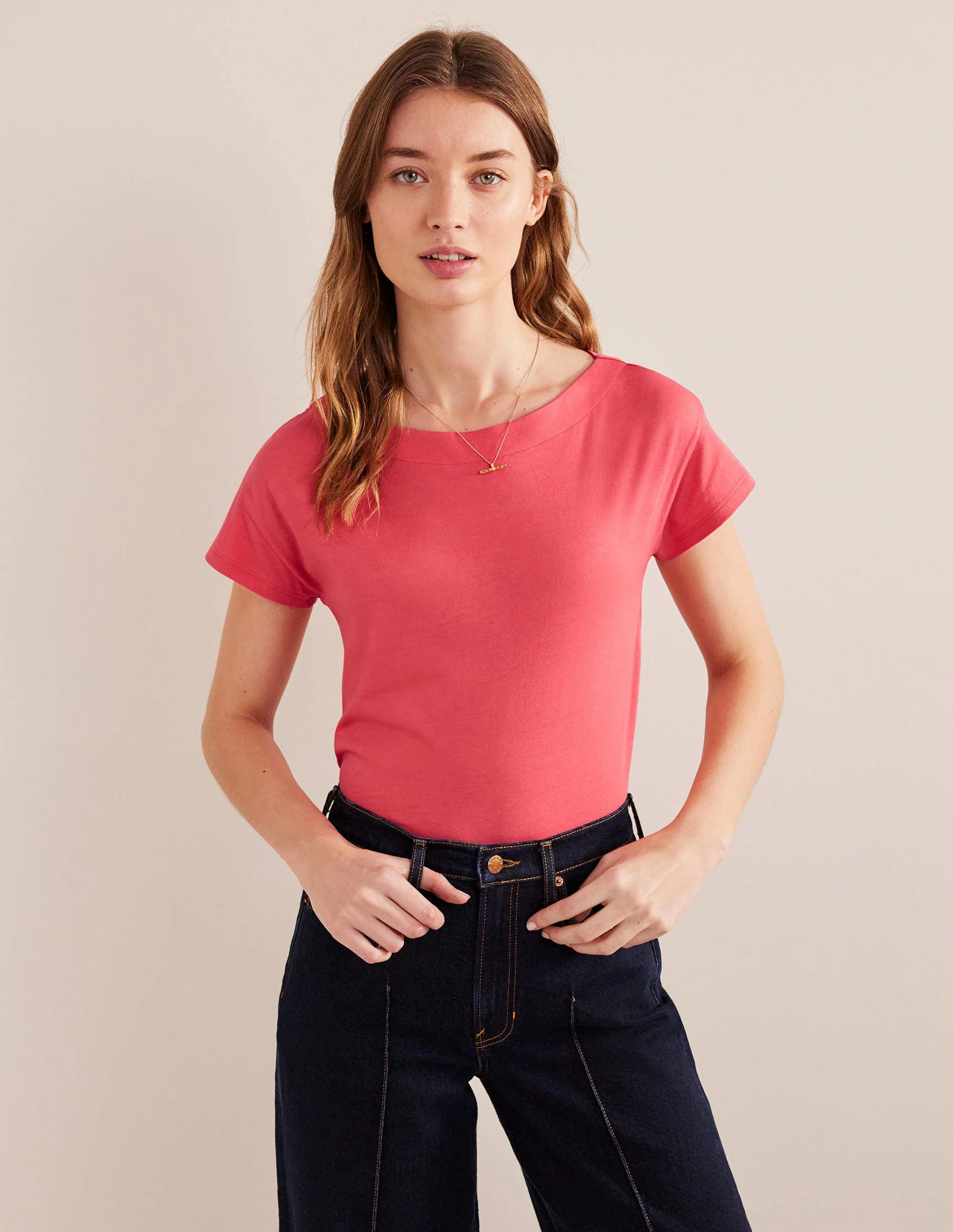 Supersoft Boat Neck T-Shirt-Coral