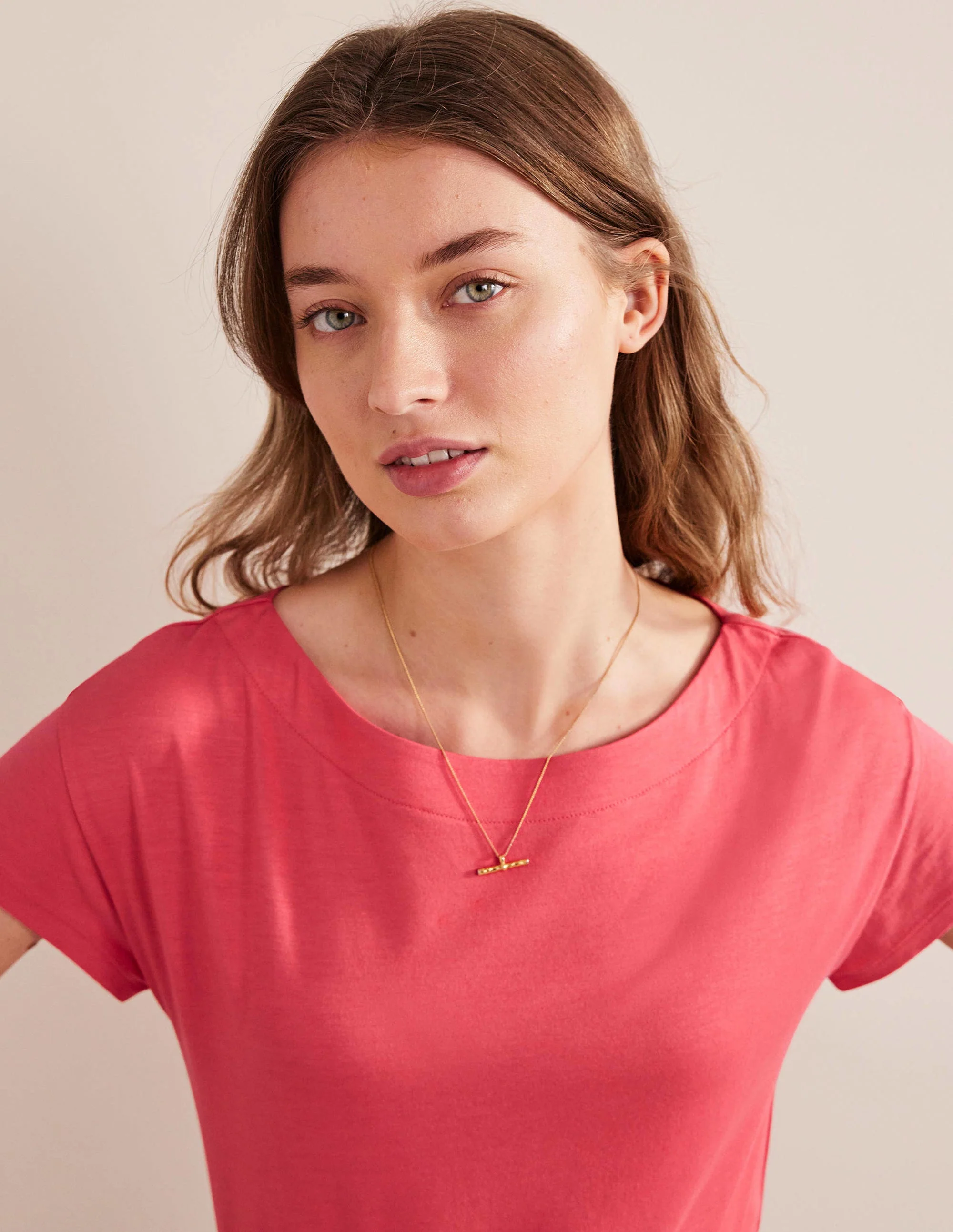 Supersoft Boat Neck T-Shirt-Coral - Image 2