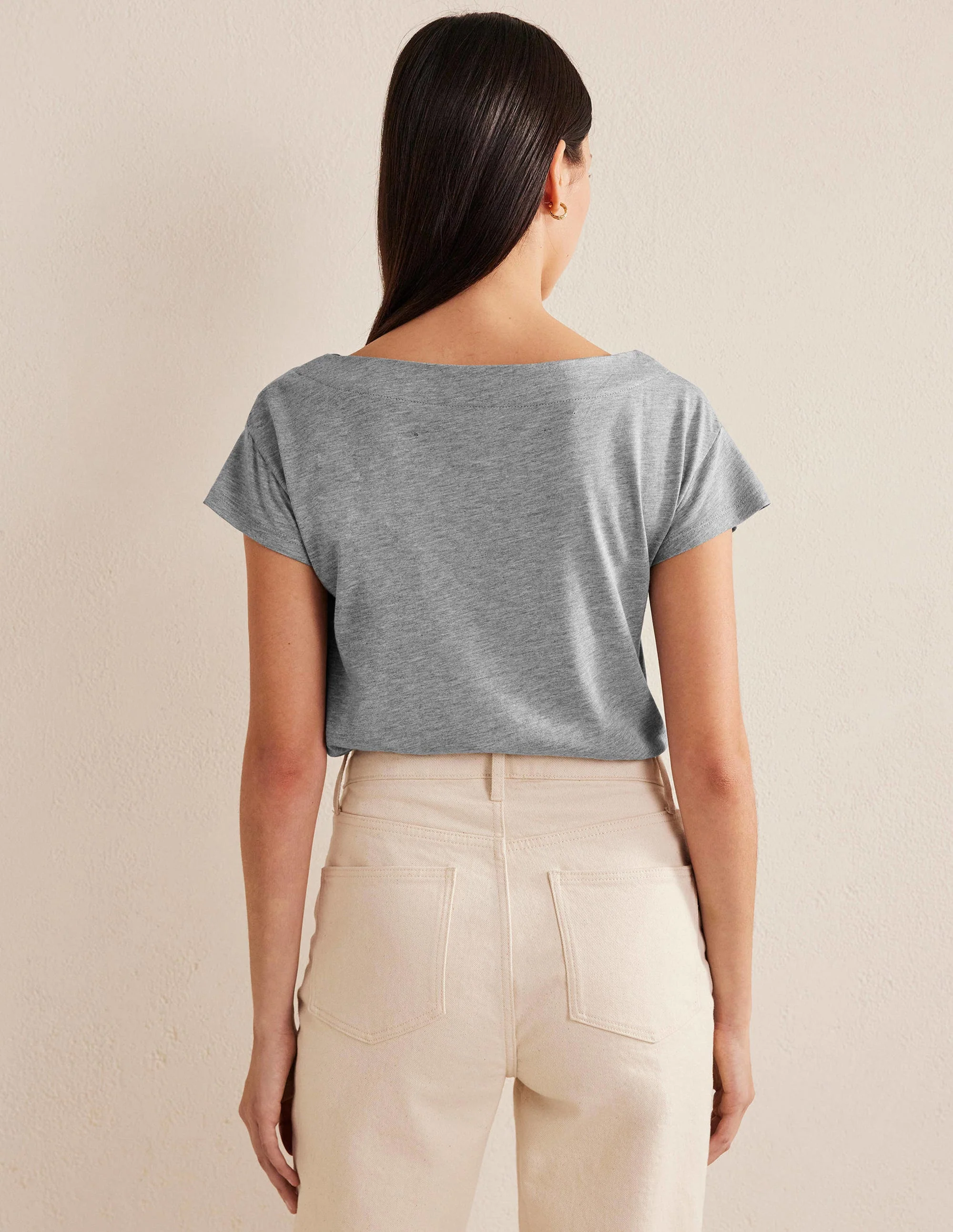 Supersoft Boat Neck T-Shirt-Grey Marl - Image 3