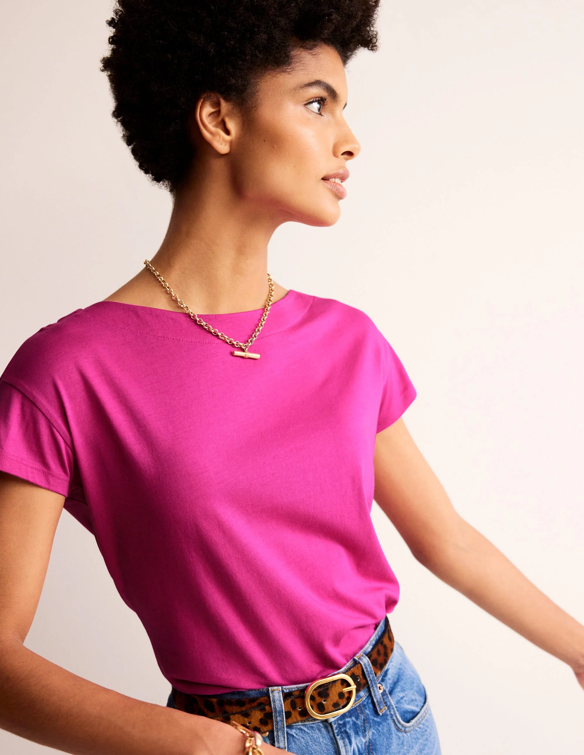 Supersoft Boat Neck T-Shirt-Rose Violet - Image 2