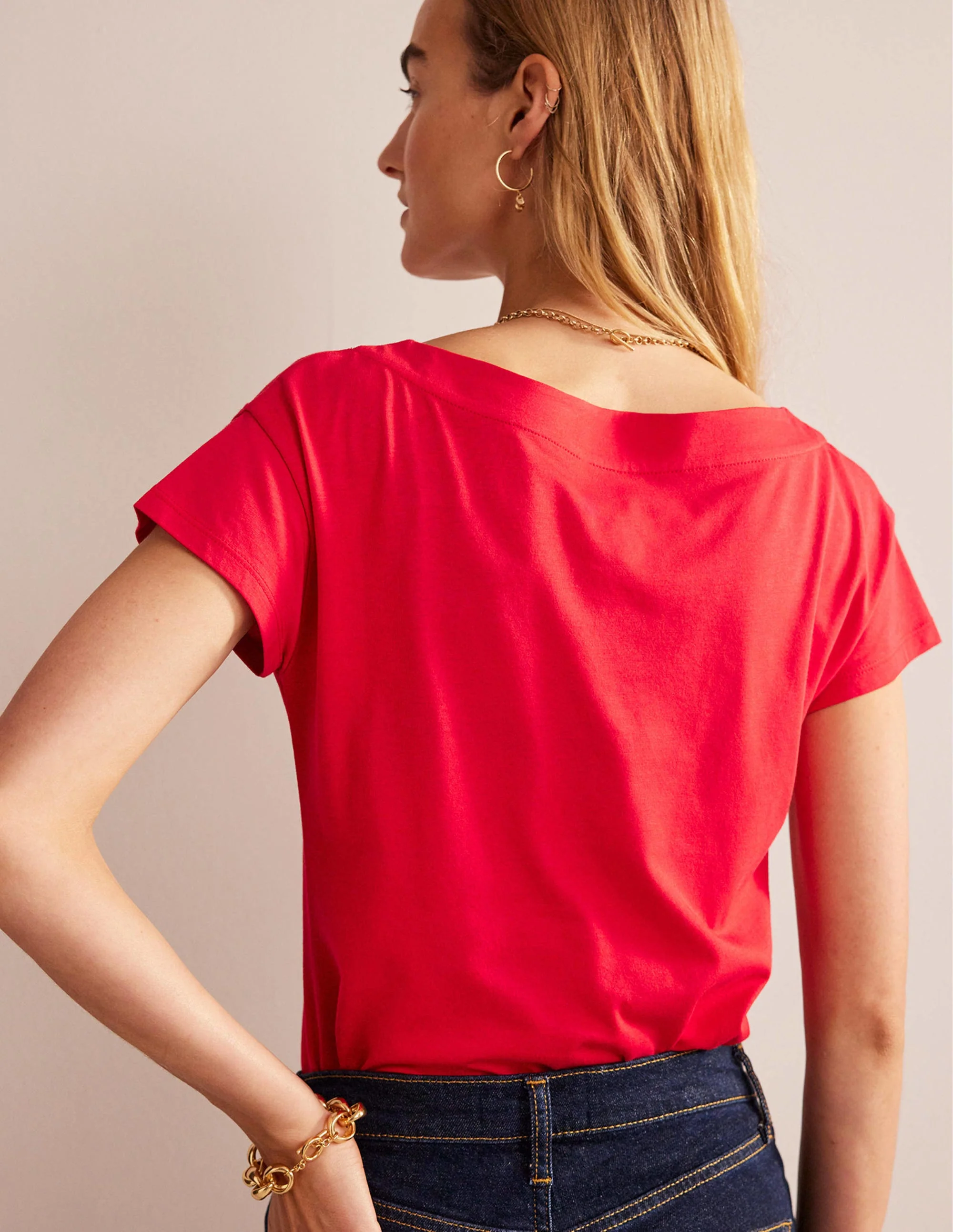 Supersoft Boat Neck T-Shirt-Salsa - Image 3