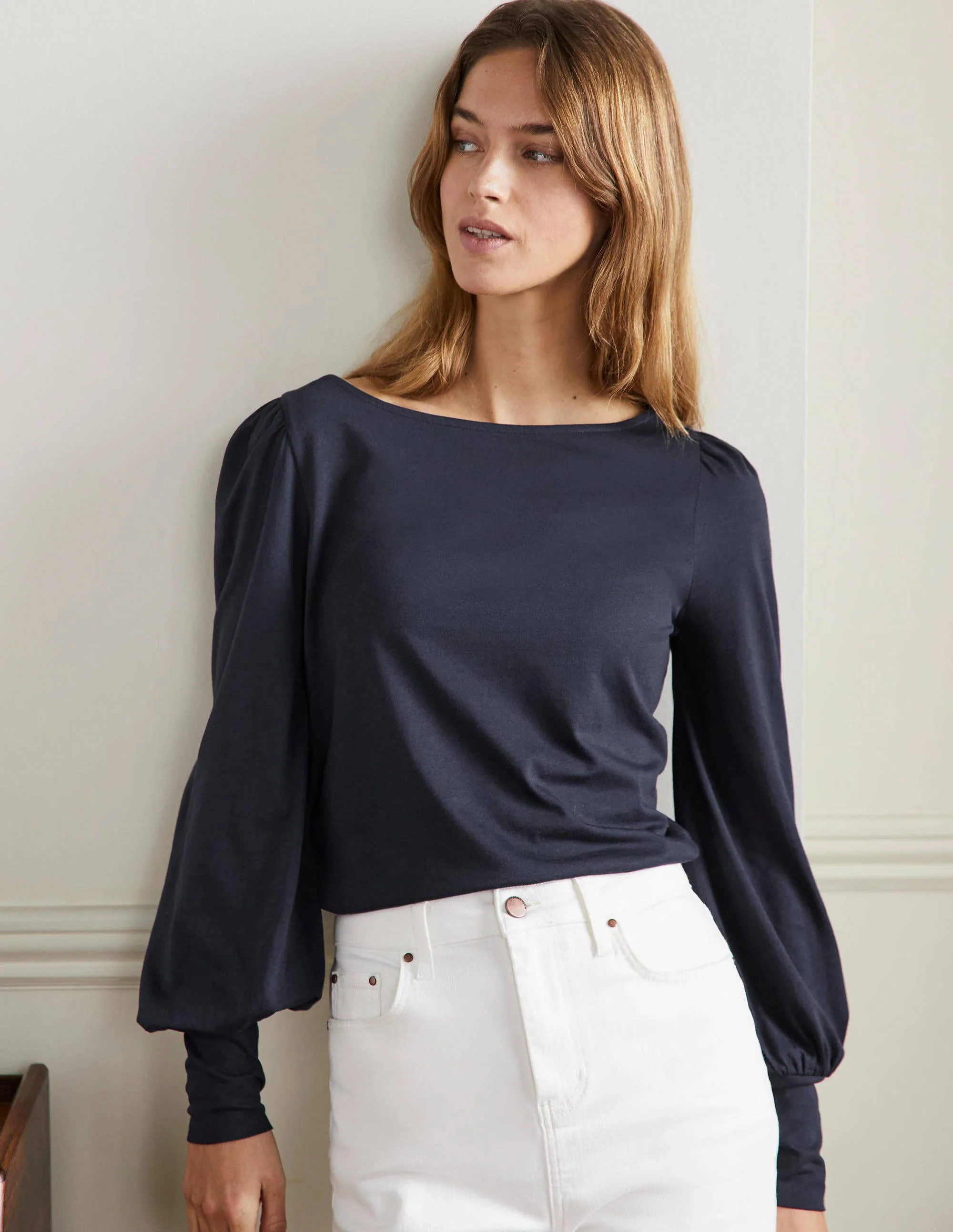 Supersoft Boat Neck Top-Navy