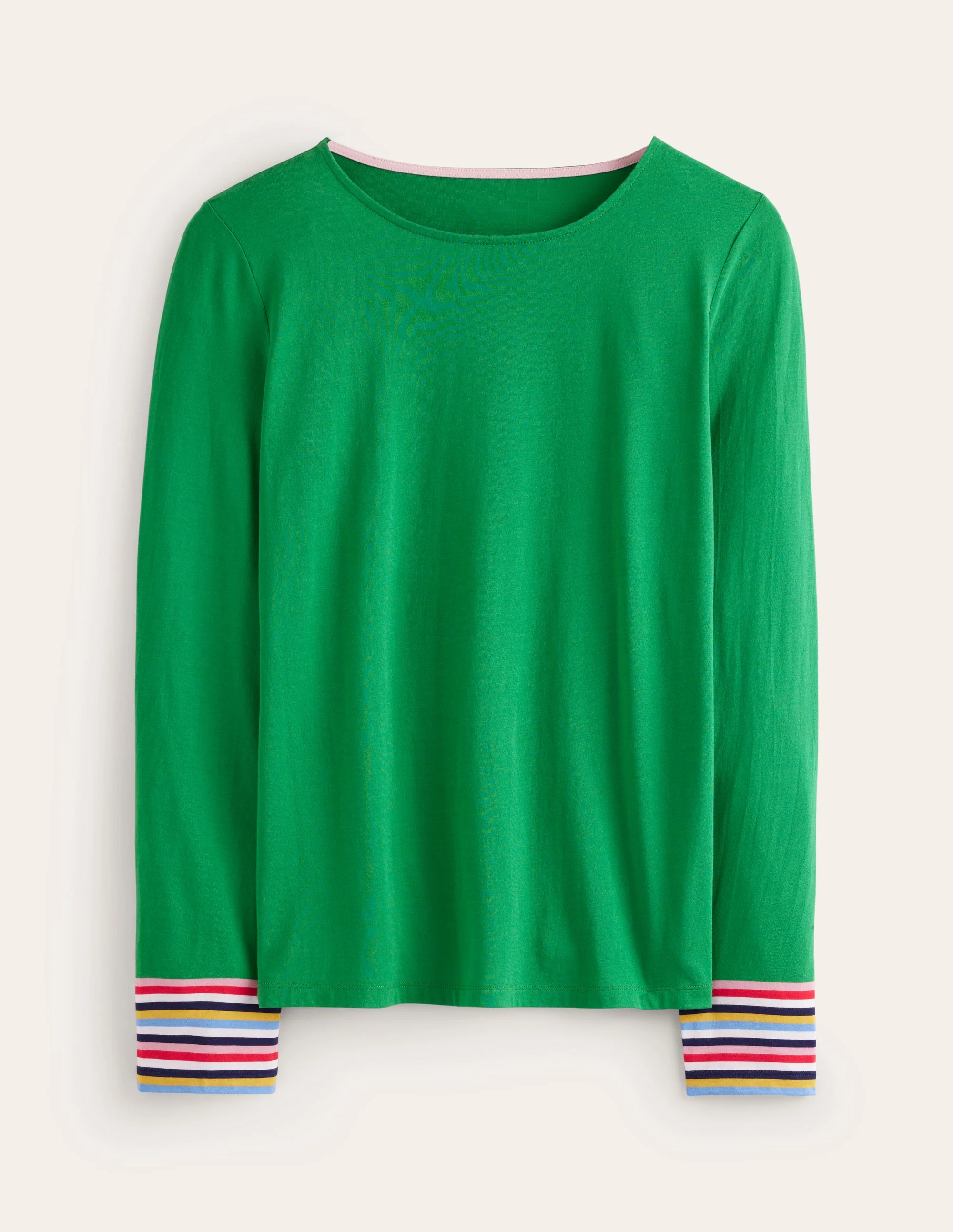 Supersoft Crew Neck Top-Green Multi Cuff Stripe - Image 5