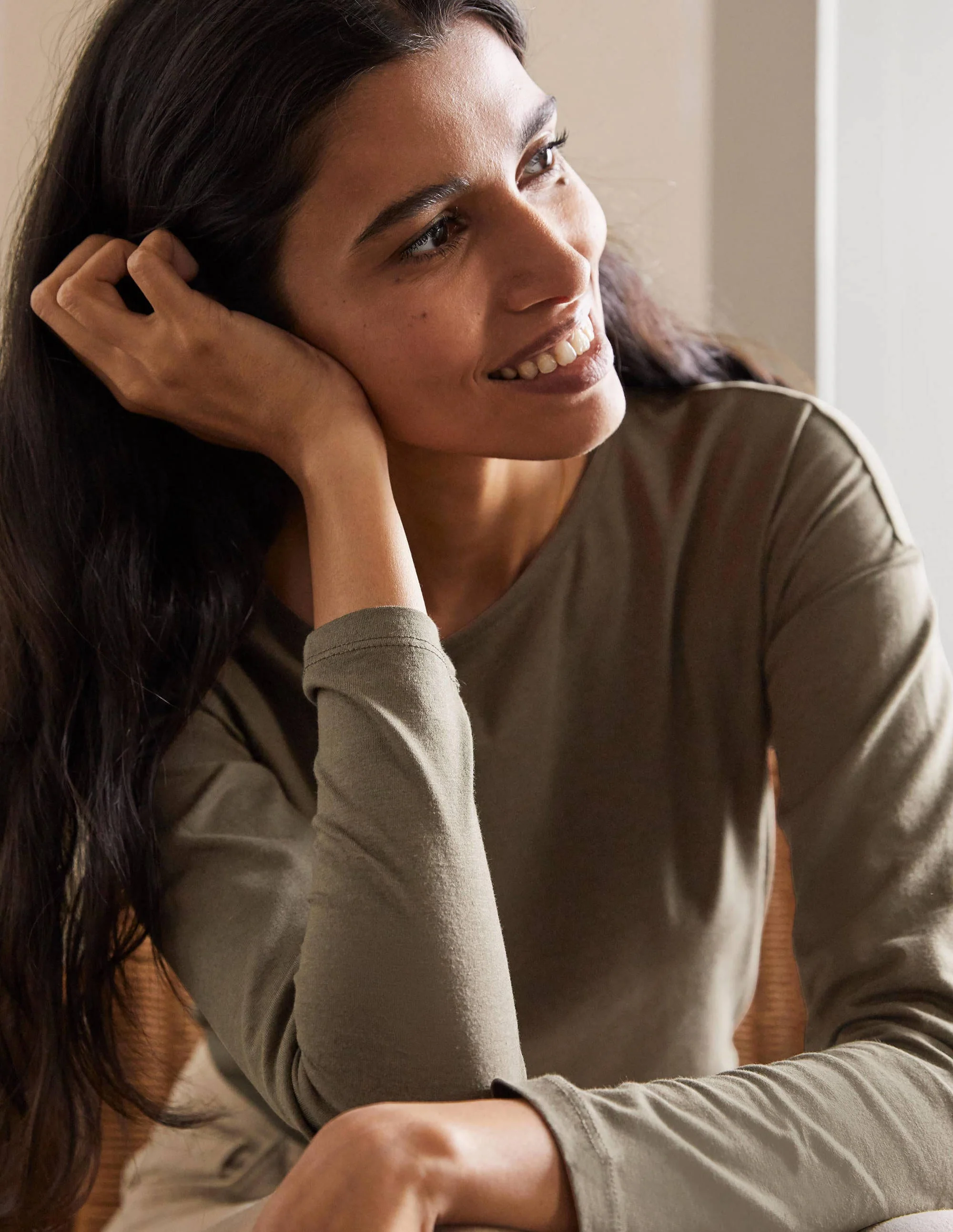Supersoft Dropped Shoulder Top-Classic Khaki - Image 3