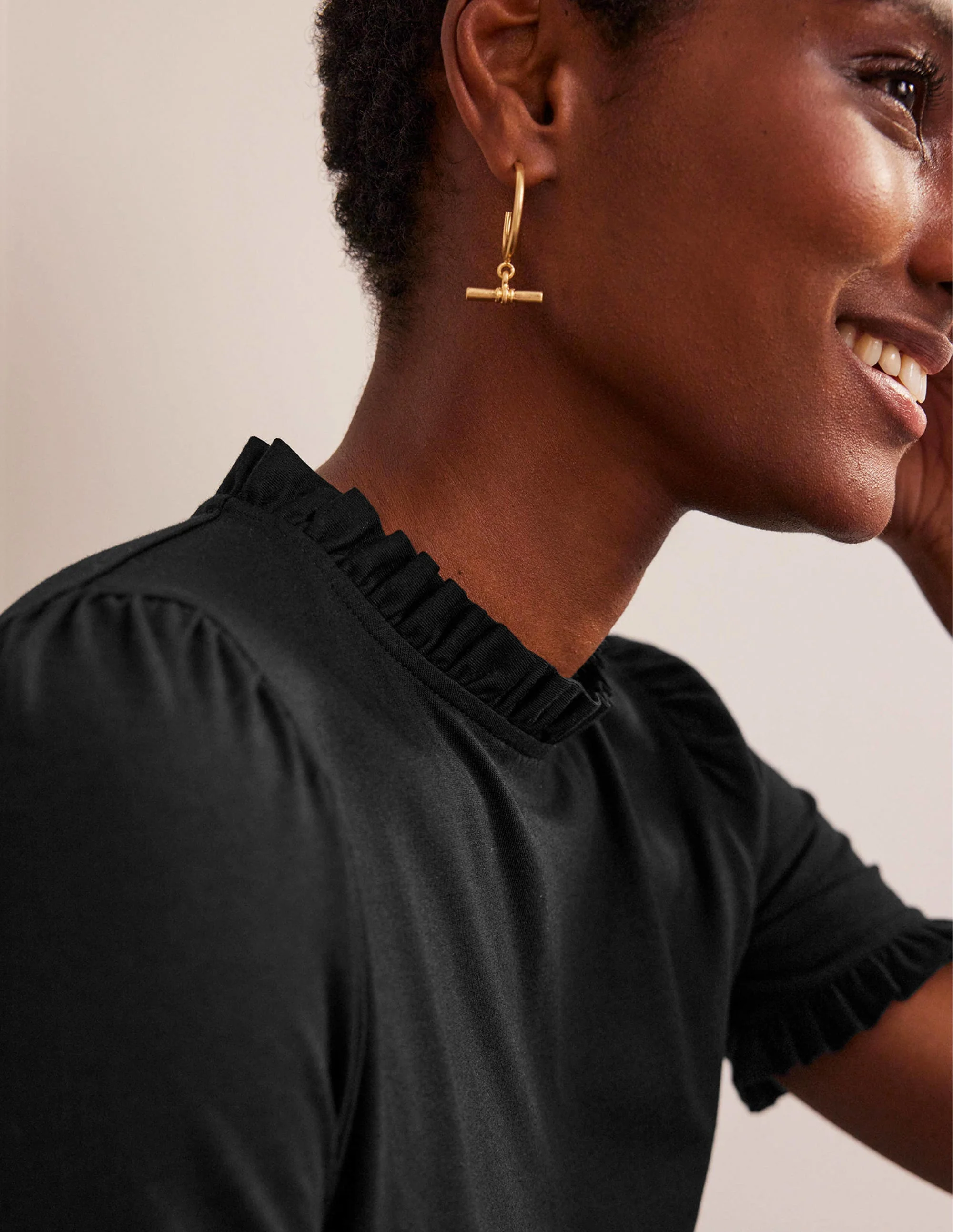 Supersoft Frill Detail T-shirt-Black - Image 2