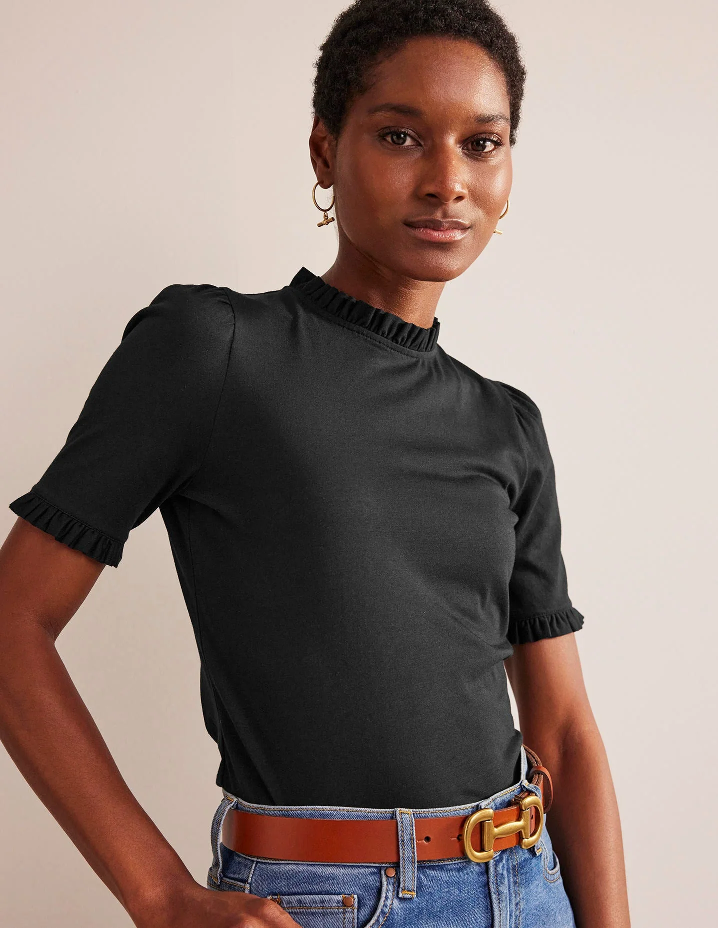 Supersoft Frill Detail T-shirt-Black - Image 4