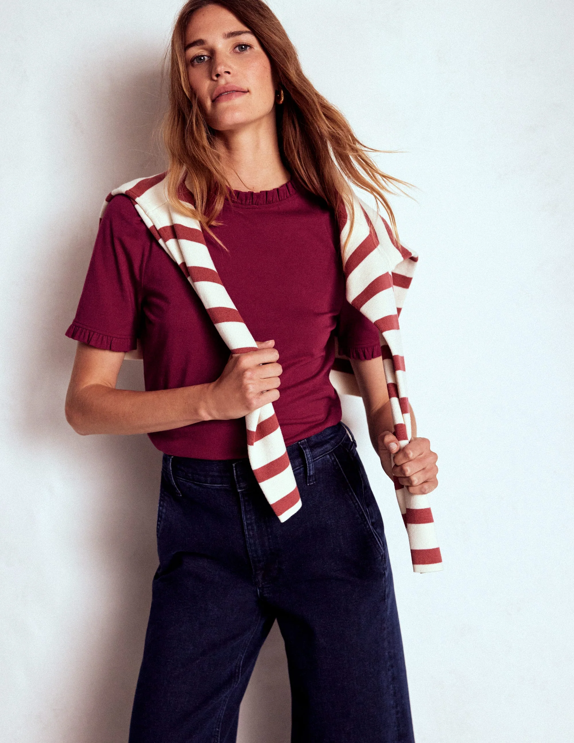 Supersoft Frill Detail T-shirt-Burgundy Red - Image 5