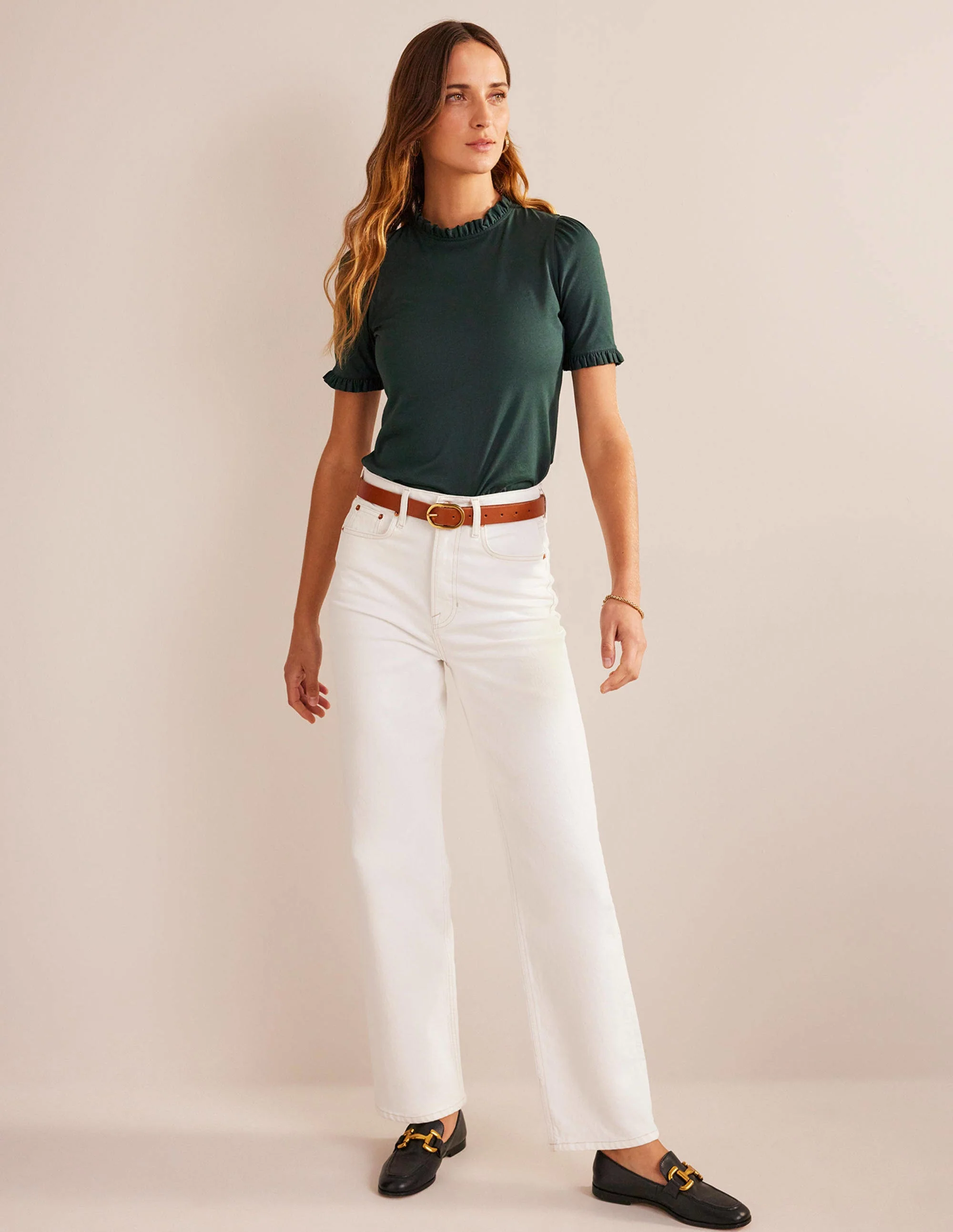 Supersoft Frill Detail T-shirt-Chatsworth Green - Image 4