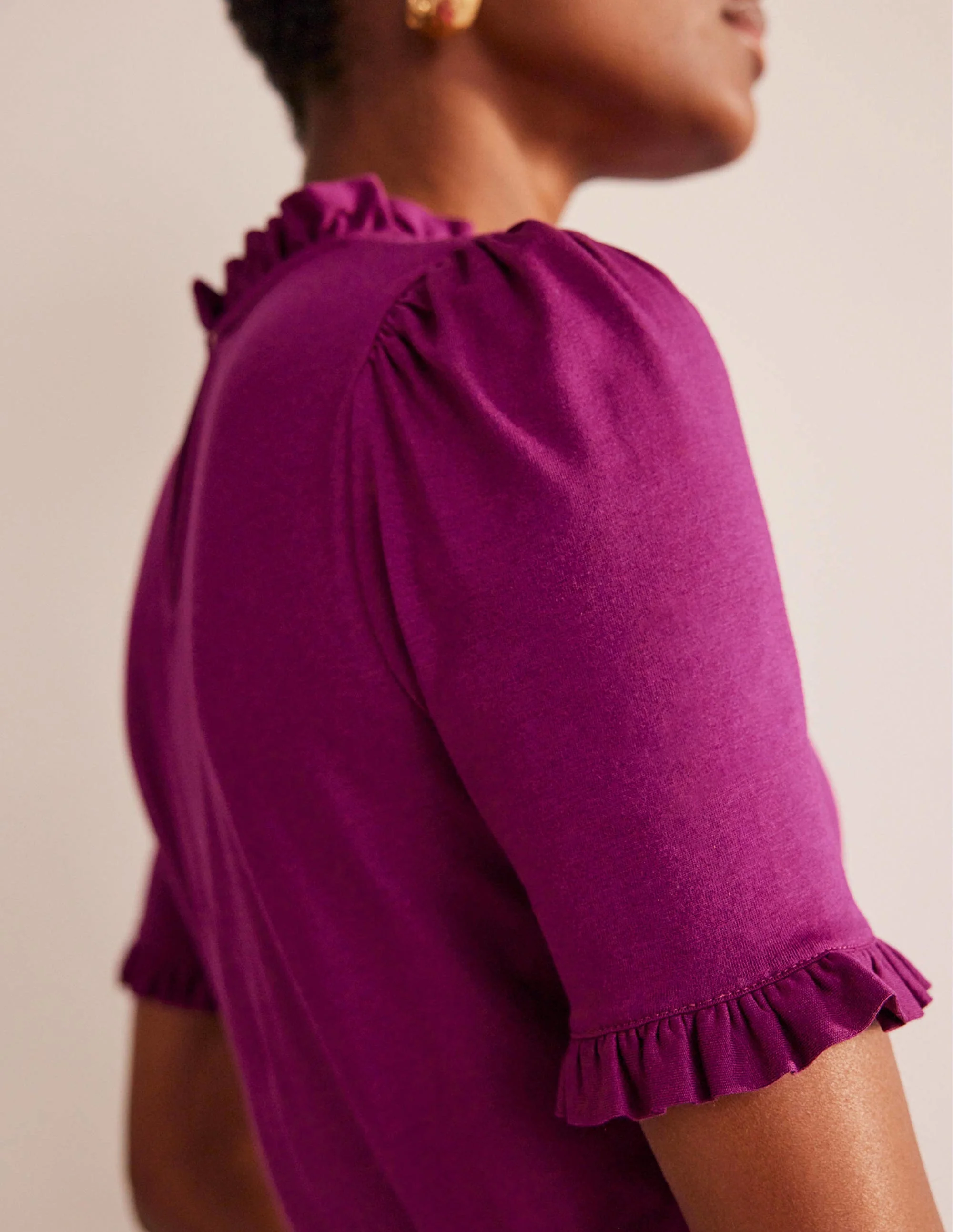 Supersoft Frill Detail T-shirt-Damson Berry - Image 2