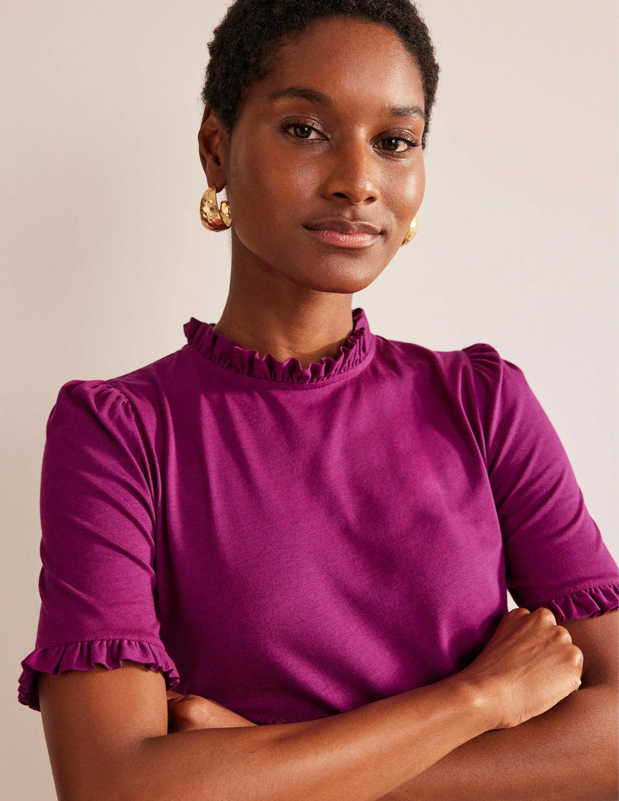 Supersoft Frill Detail T-shirt-Damson Berry - Image 4